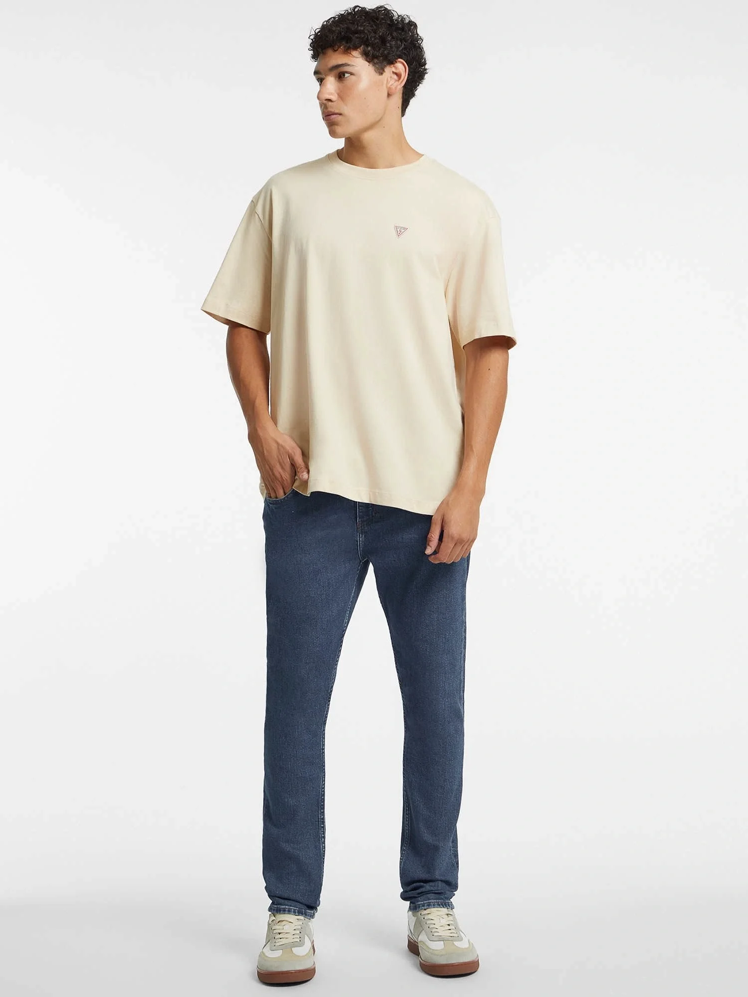 Guess Gj Ss Cn Os Erkek Bej Oversize Fit T-Shirt M4YI46K8FQ4-G1W7