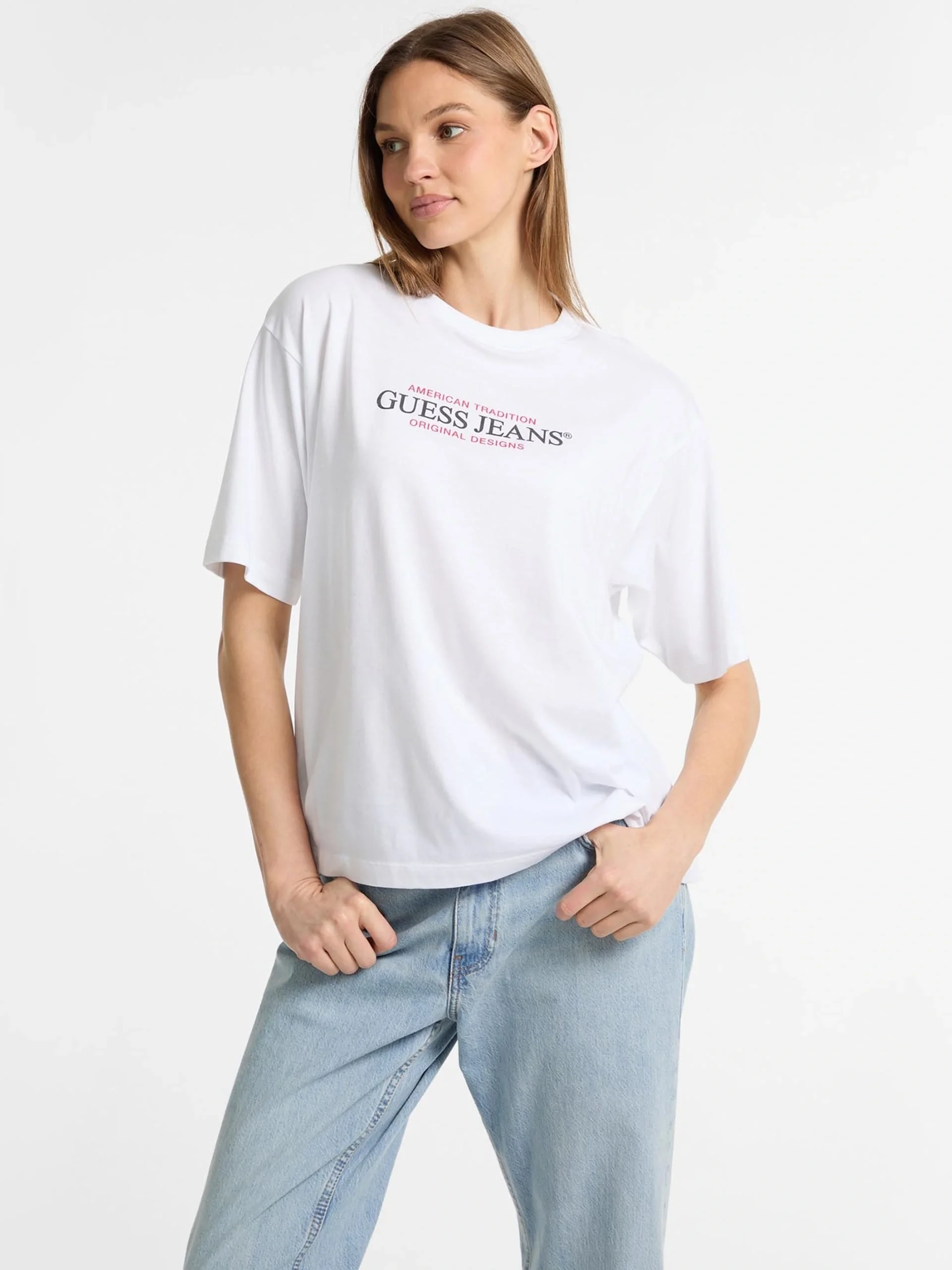 Guess Gj Ss Cn Os Kadın Beyaz Oversize Fit T-Shirt W4YI08K8HM0-G011