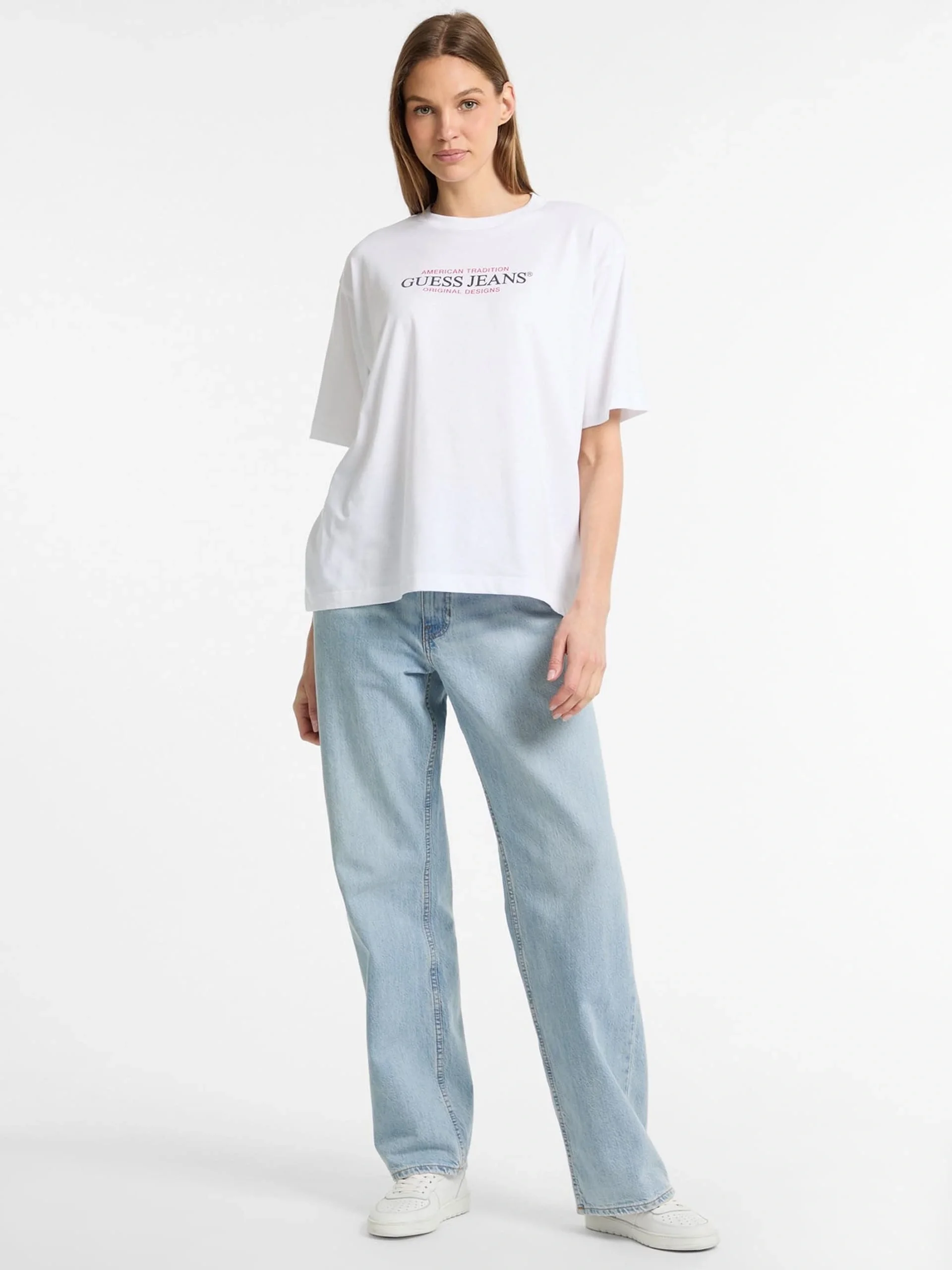 Guess Gj Ss Cn Os Kadın Beyaz Oversize Fit T-Shirt W4YI08K8HM0-G011