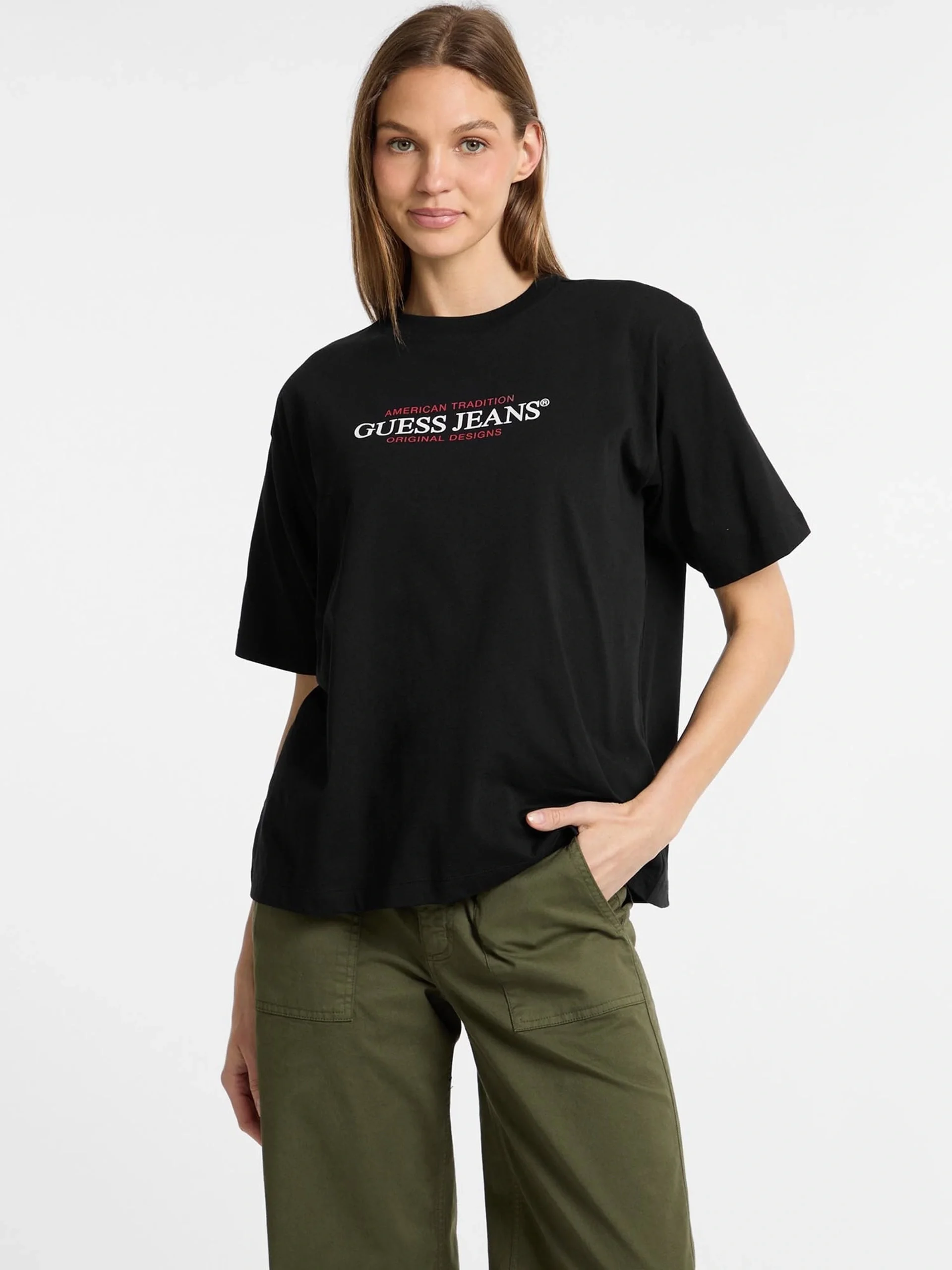 Guess Gj Ss Cn Os Kadın Siyah Oversize Fit T-Shirt W4YI08K8HM0-JBLK