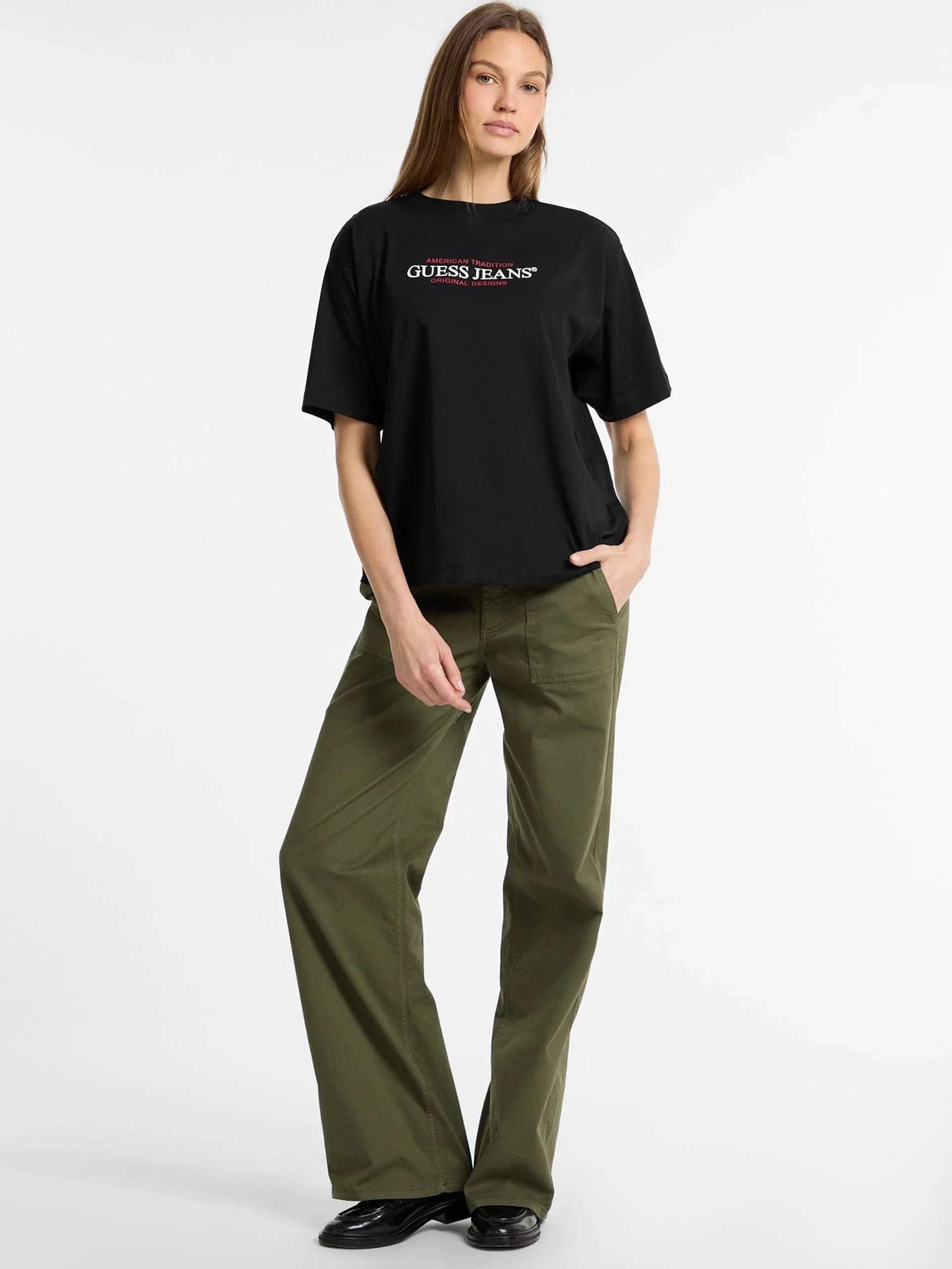Guess Gj Ss Cn Os Kadın Siyah Oversize Fit T-Shirt W4YI08K8HM0-JBLK