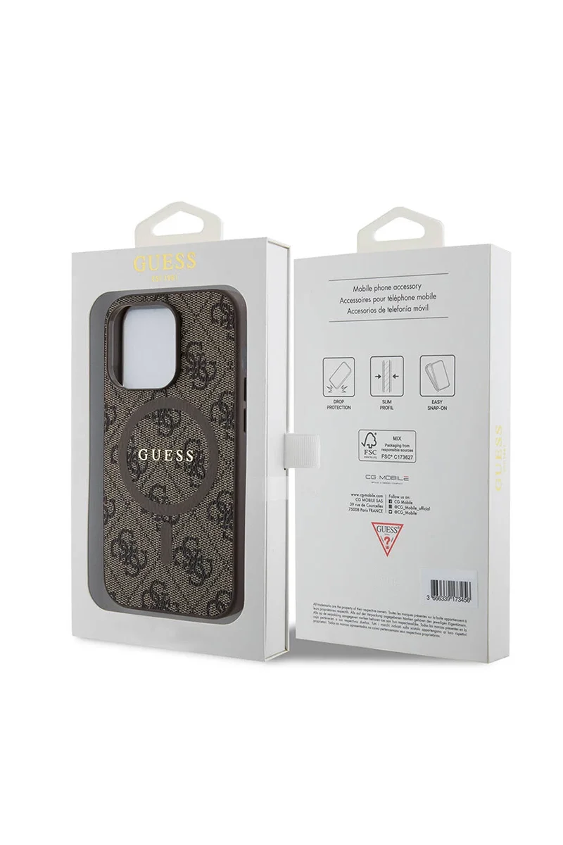 Guess GUESS HC MAGSAFE PU 4G RING CLASSIC LOGO BROWN IP14 PRO Kadın Kahverengi Telefon Kılıfı GUHMP14LG4GFRW