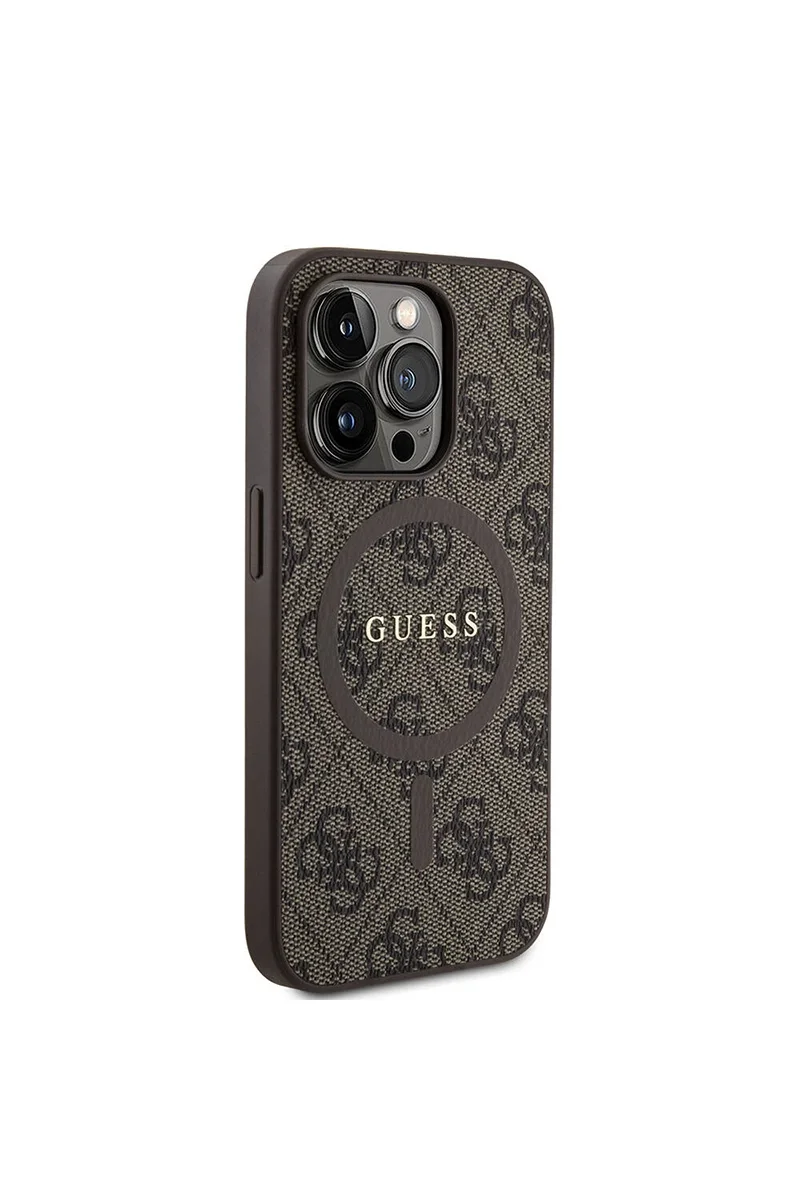 Guess GUESS HC MAGSAFE PU 4G RING CLASSIC LOGO BROWN IP14 PRO Kadın Kahverengi Telefon Kılıfı GUHMP14LG4GFRW