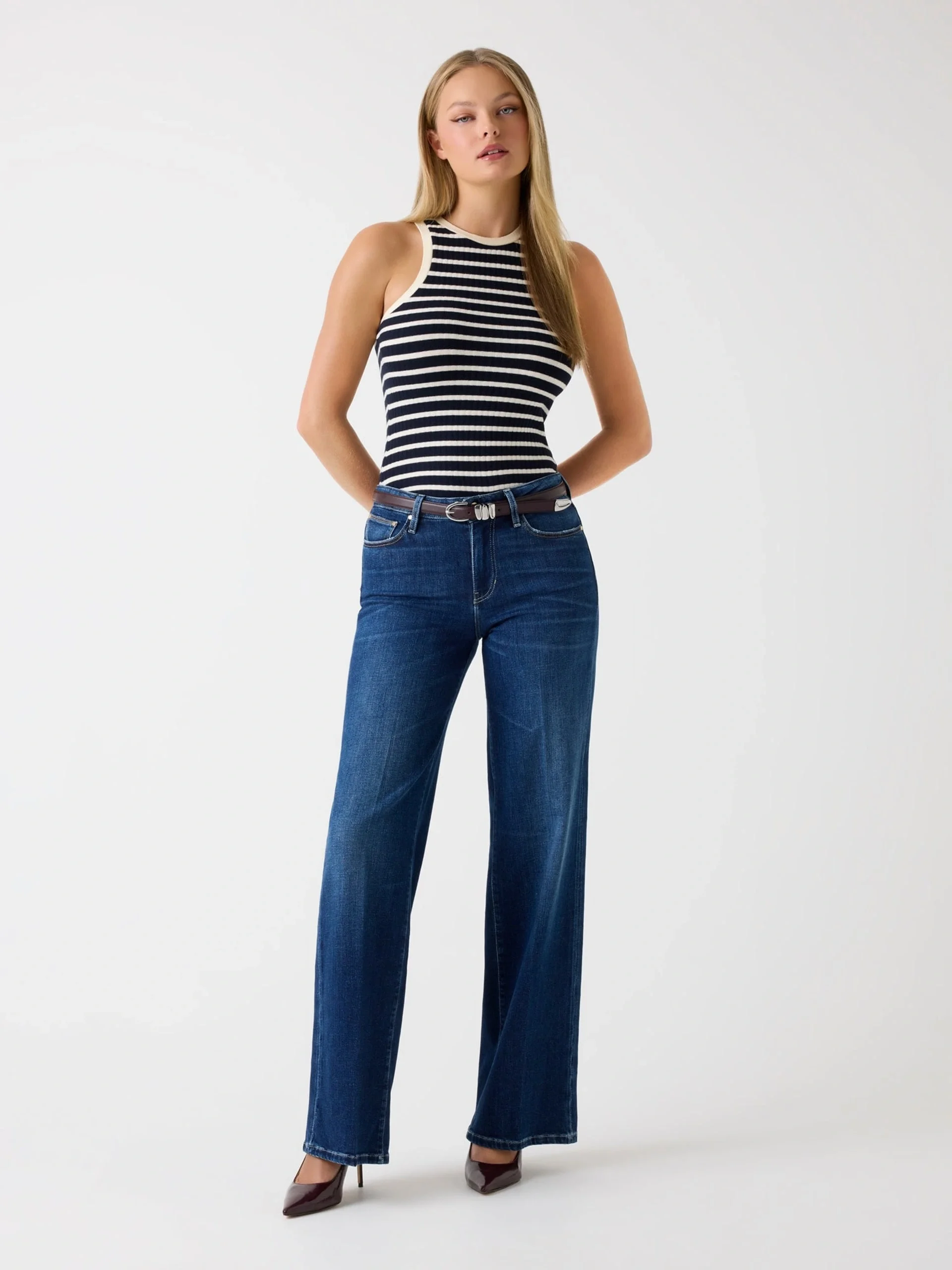 Guess Indaco Kadın Mavi Kaşmir Karışımlı Palazzo Fit Jean W5BA96D4U5A-C4BU