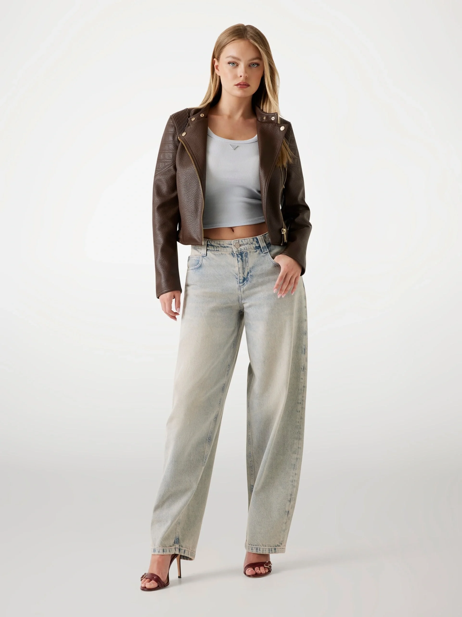 Guess Jeannine Kadın Kahverengi Biker Ceket W5YL19WHDS0-FN09
