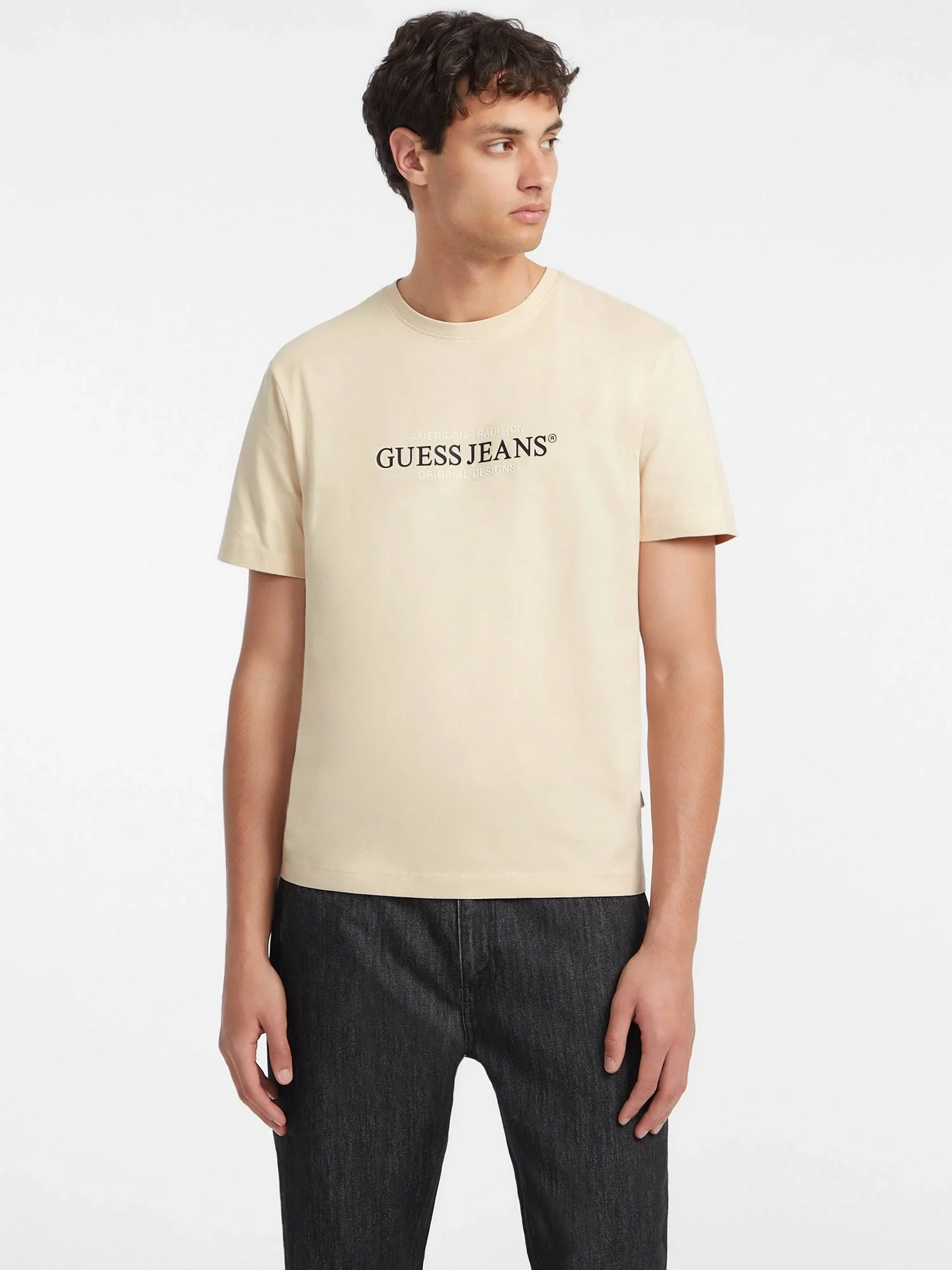 Guess Jeans Erkek Bej Regular Fit T-Shirt M4YI42K8FQ4-G1W7