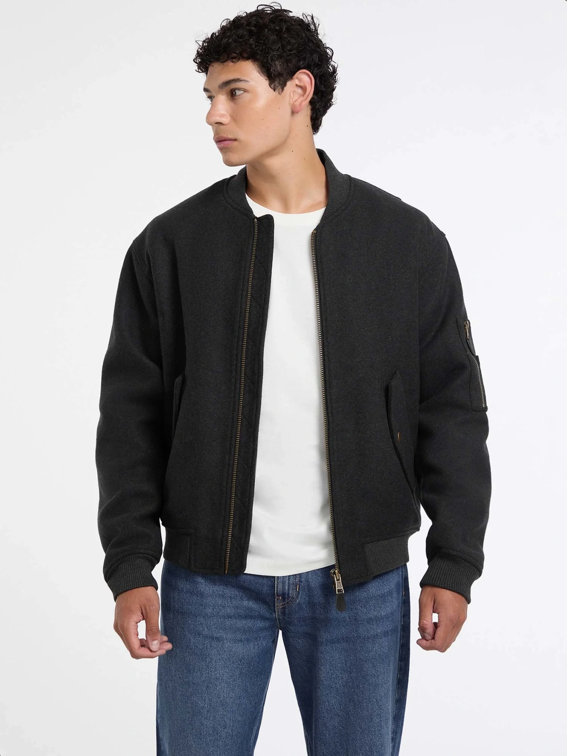 Guess Jeans Erkek Gri Yün Karışımlı Bomber Ceket M5BL1BW1482-DAGR