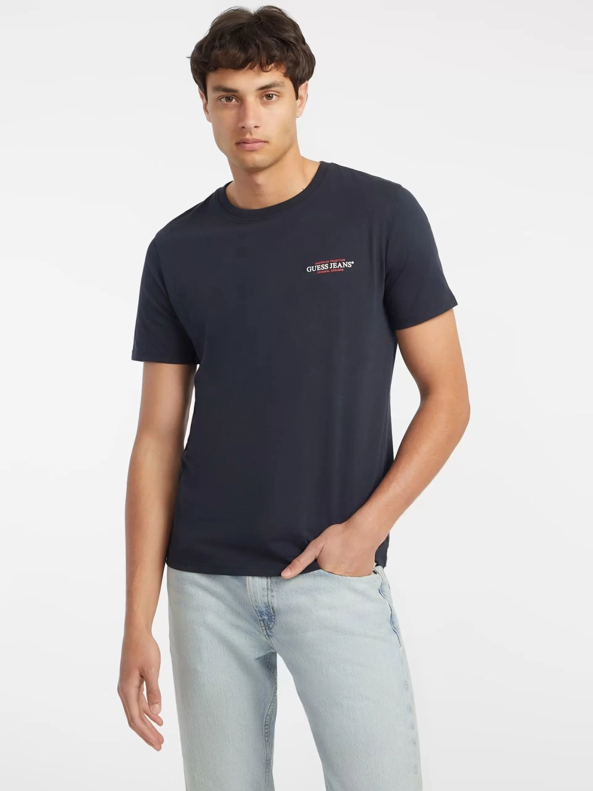Guess Jeans GJ SS VN SLIM AMERICAN TR TEE Erkek Lacivert T-shirt M4YI50K8HM0-A71W