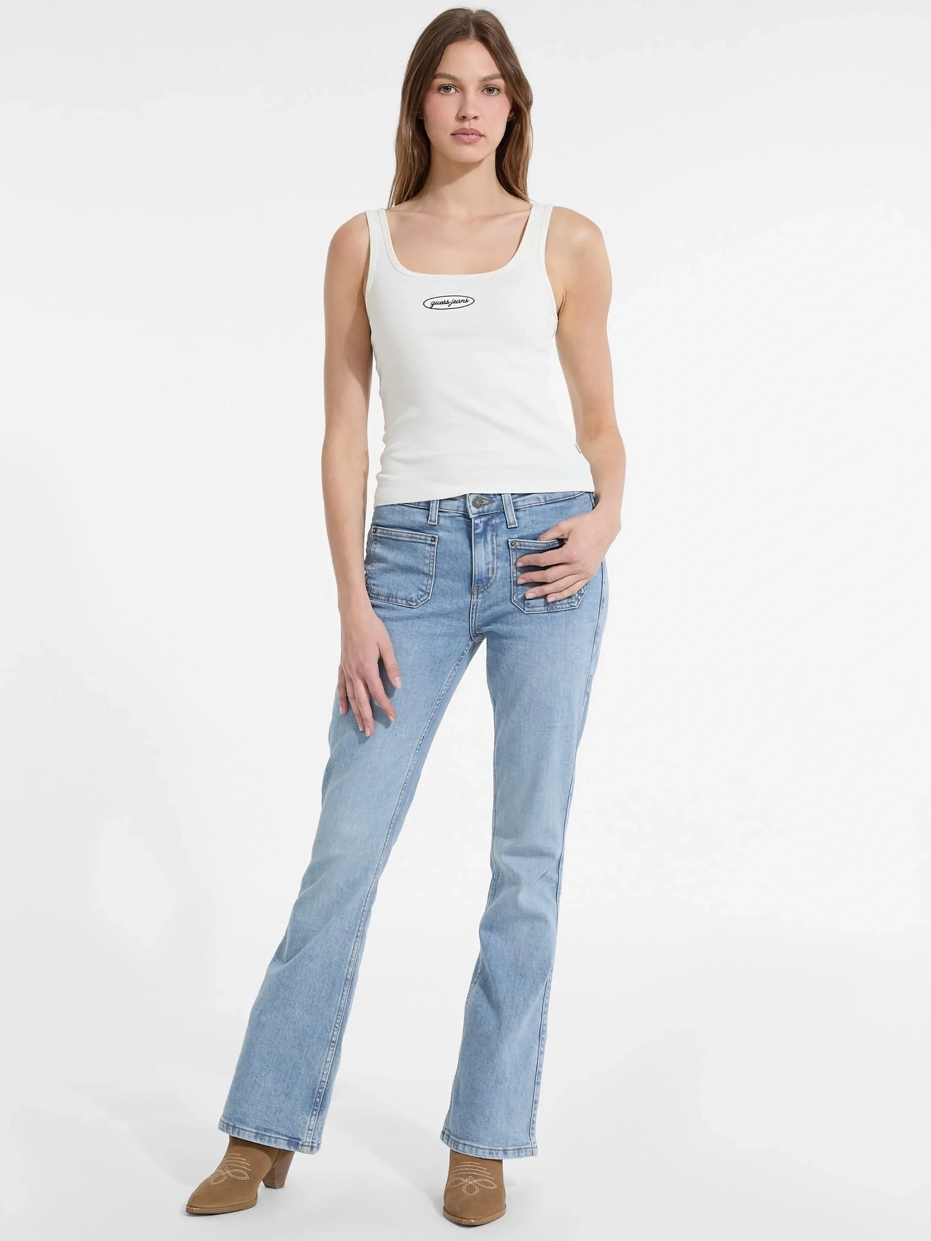 Guess Jeans Kadın Krem Top W5YP35KA0H1-G053
