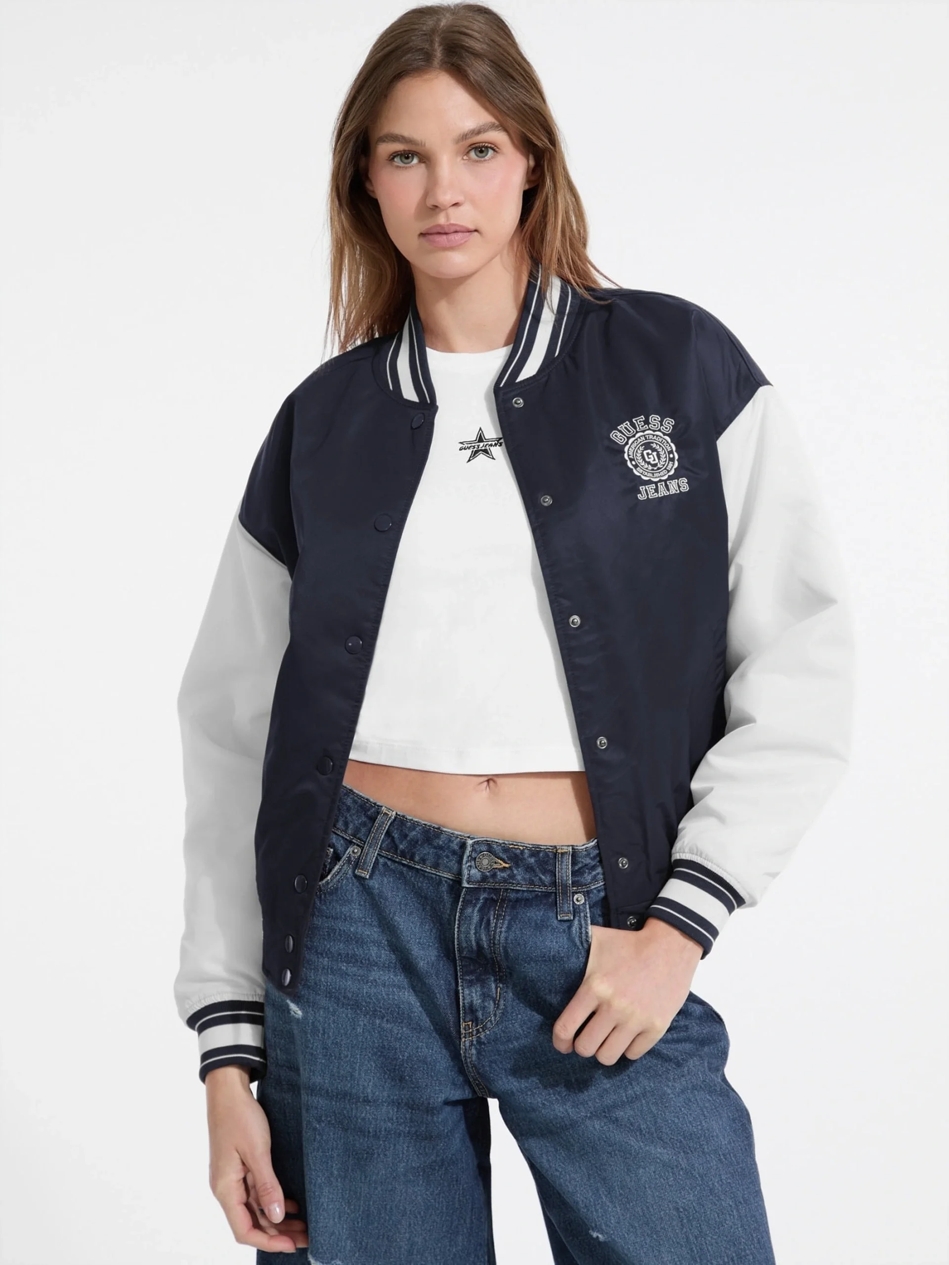 Guess Jeans Kadın Lacivert Bomber Ceket W5YL15WHAA2-A71W