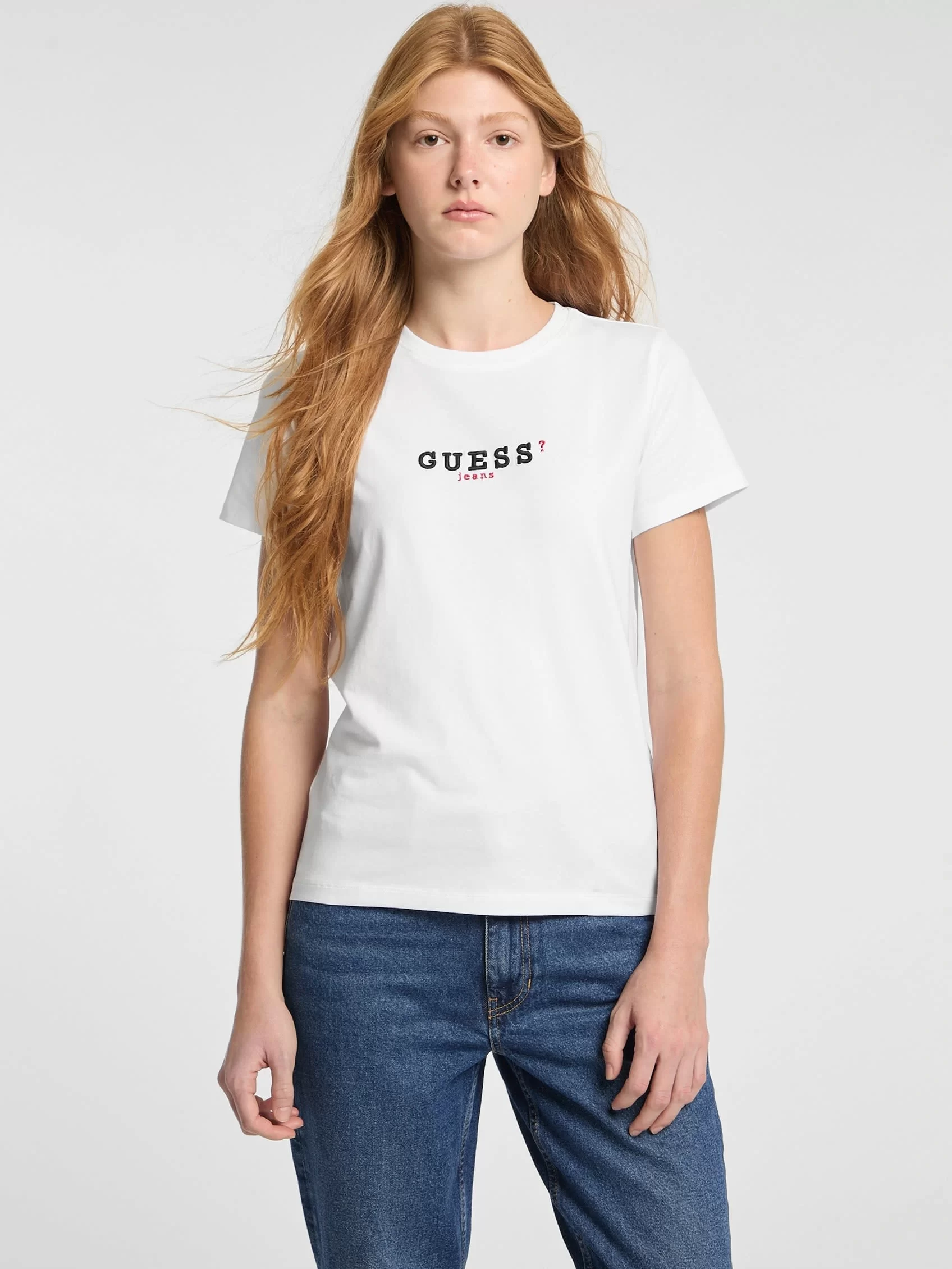 Guess jeans Gj Ss Cn Reg 3D Embr Guess Tee Kadın Beyaz T-Shirt W5RI54J1314-G011