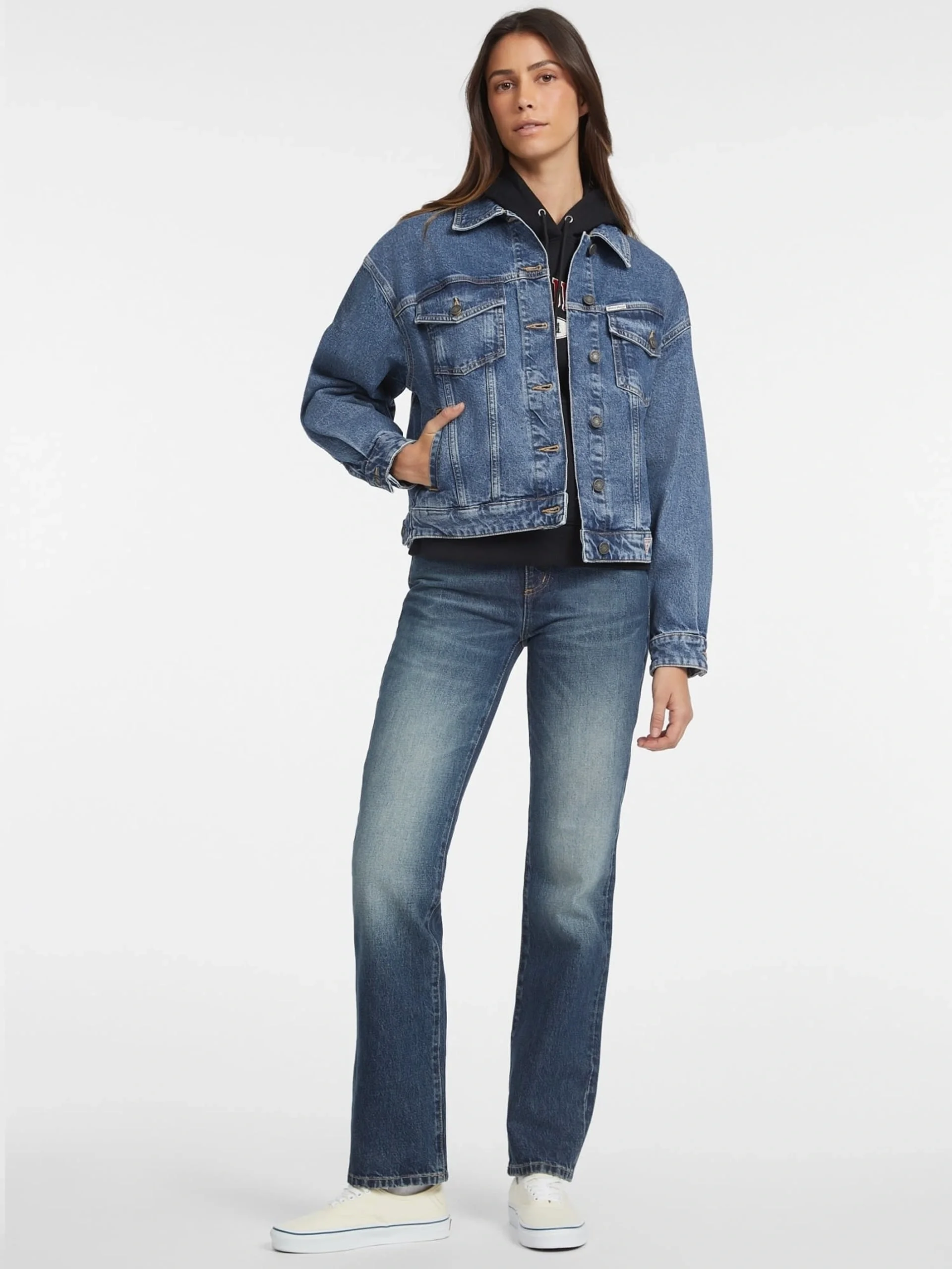 Guess Jeans Kadın Mavi Denim Ceket W4YN56D5CC3-M3DW
