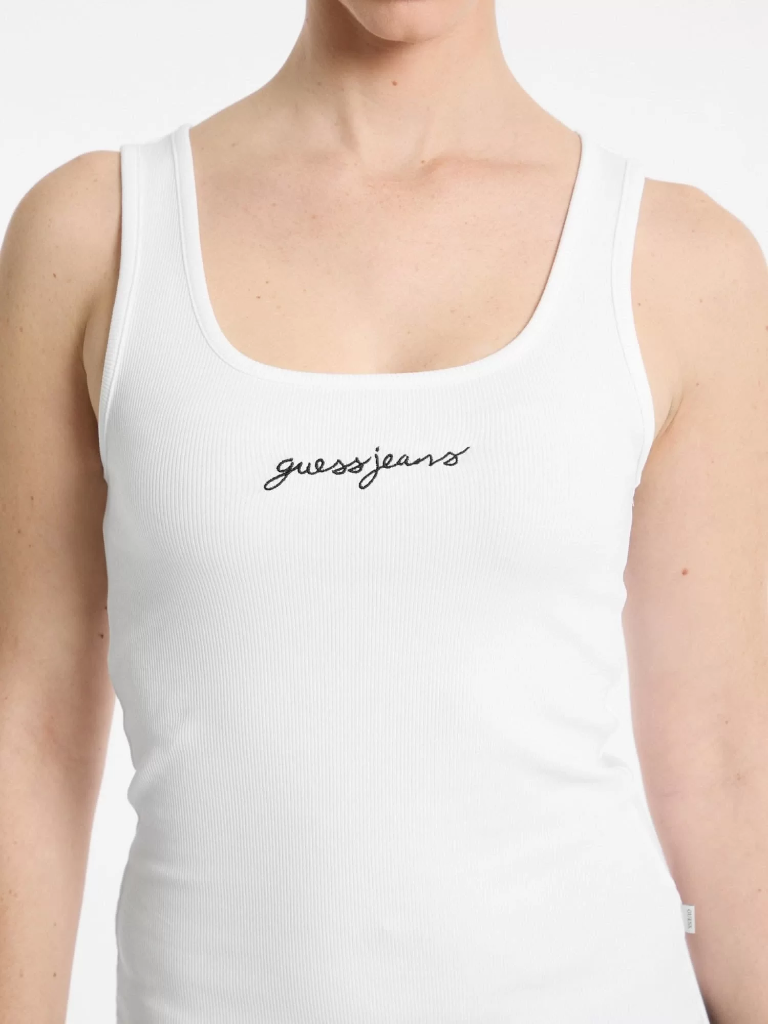 Guess jeans Gj Tank Top Slım Rıb Embro Kadın Beyaz T-Shirt W5RP48KA0H1-G011