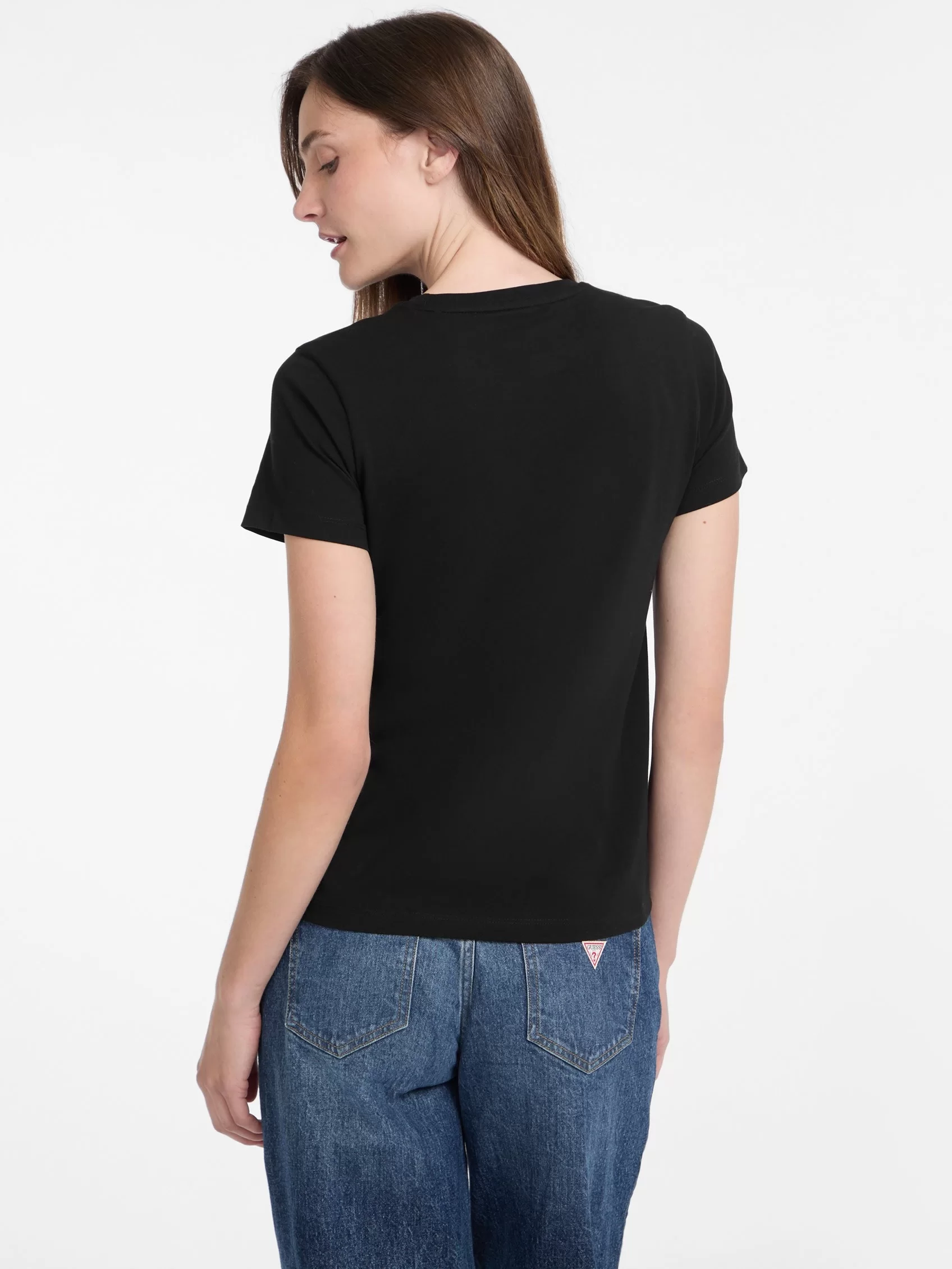 Guess Jeans GJ SS CN REG 3D EMBR GUESS TEE Kadın Siyah T-shirt W5RI54J1314-JBLK