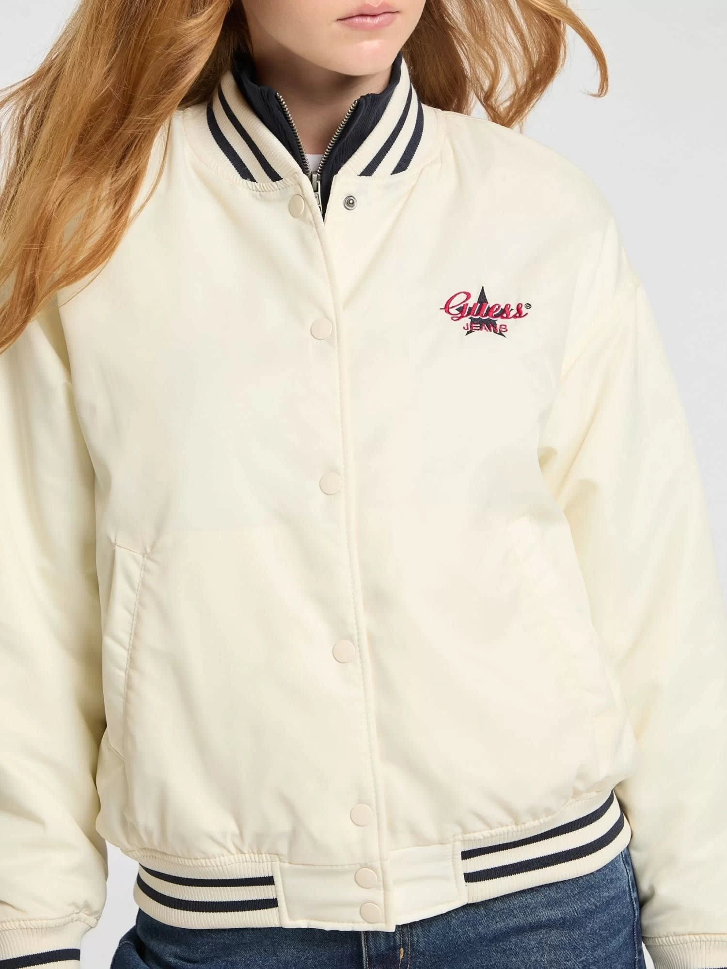 Guess Jeans GJ BOMBER JKT WITH EMBROIDERY Kadın Bej Ceket W5RL43WHAA2-G053