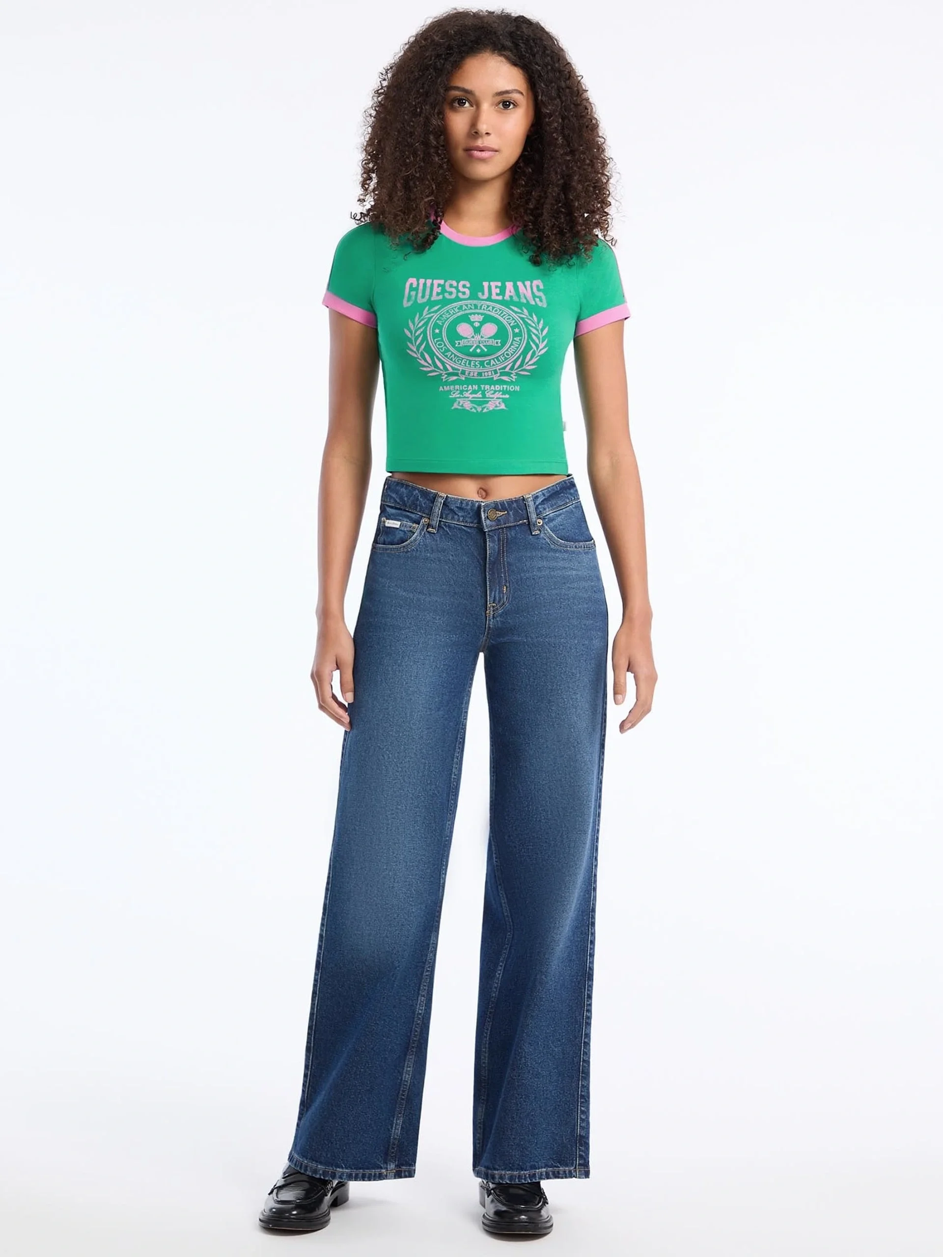 Guess Jeans Kadın Yeşil Boxy Fit T-Shirt W5YI03J1314-A899