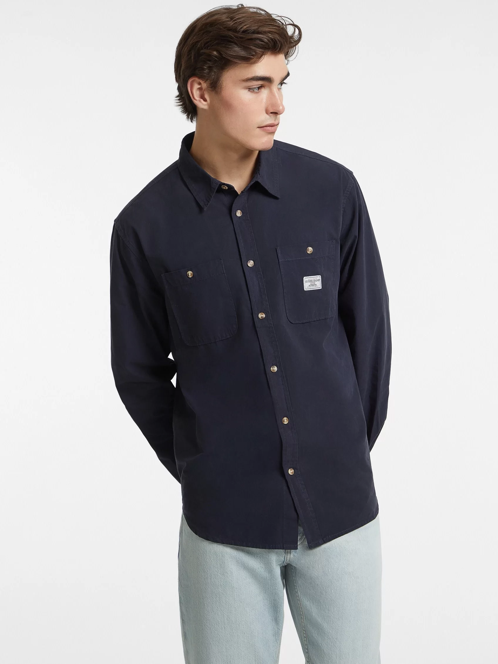Guess Jeans GJ LS REG POCKETS SHIRT Erkek Lacivert Gömlek M4YH37WGCF1-A71W
