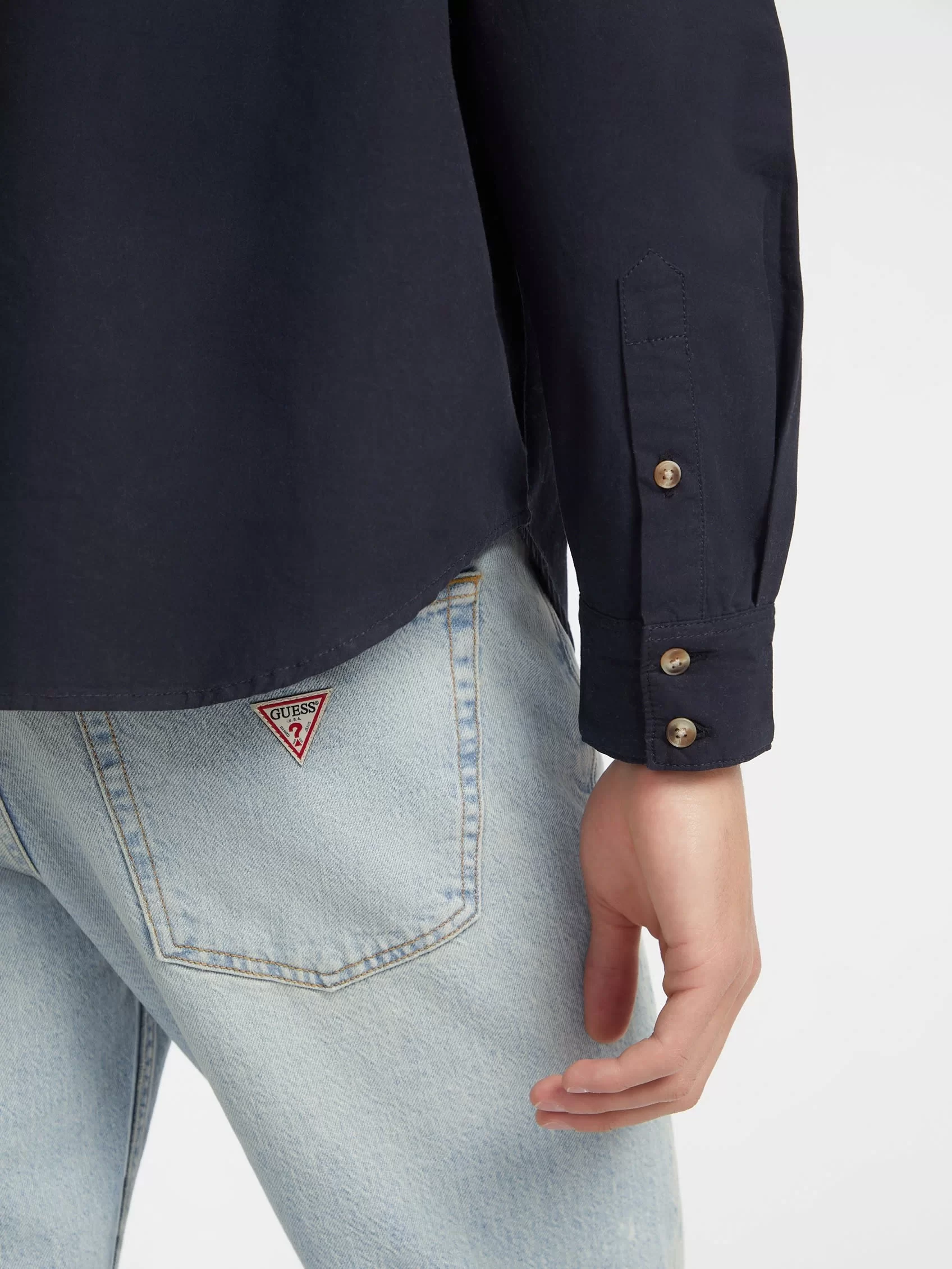 Guess Jeans GJ LS REG POCKETS SHIRT Erkek Lacivert Gömlek M4YH37WGCF1-A71W
