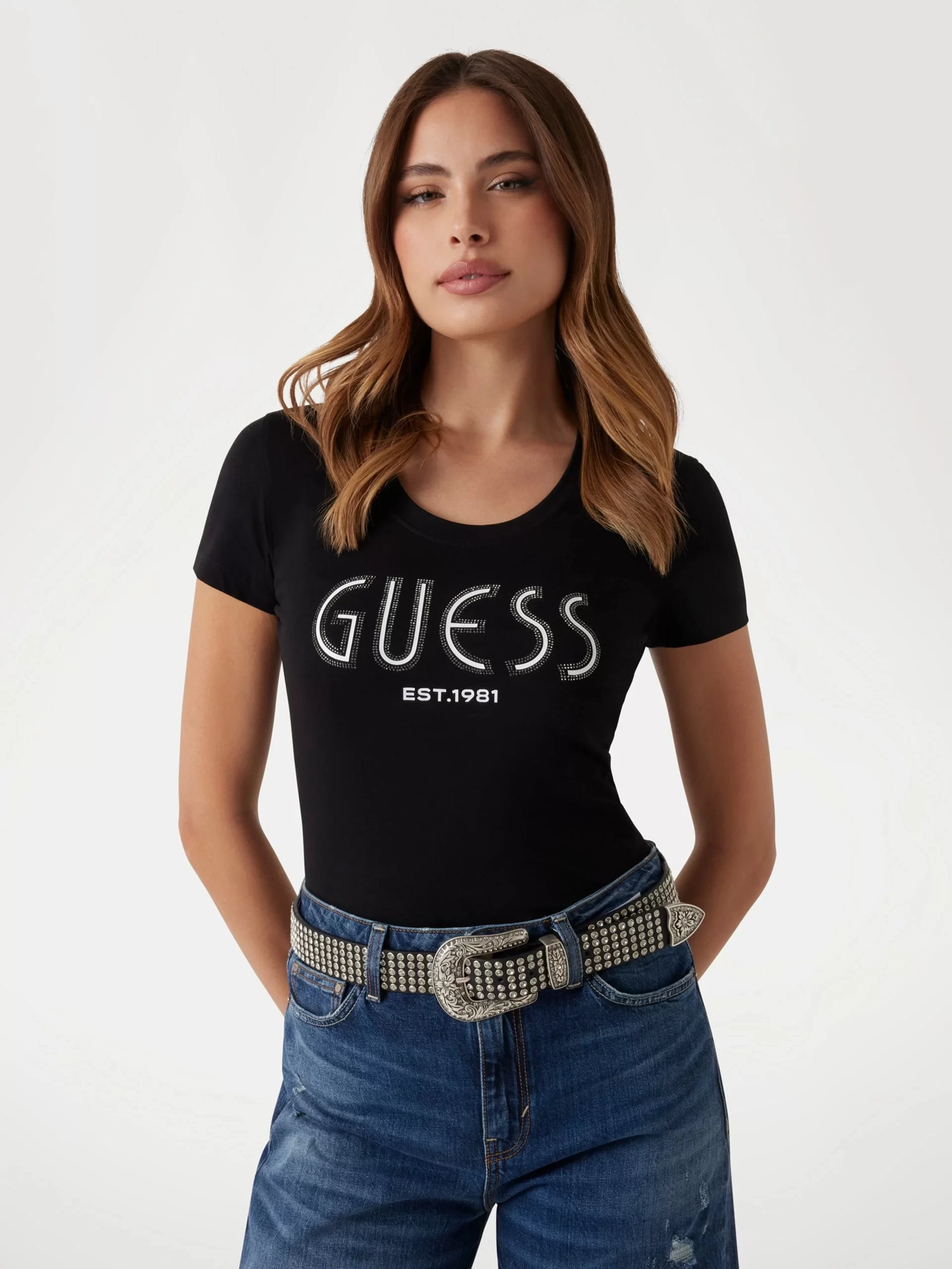 Guess Jersey Kadın Siyah Slim Fit T-Shirt W5YI05J1314-JBLK