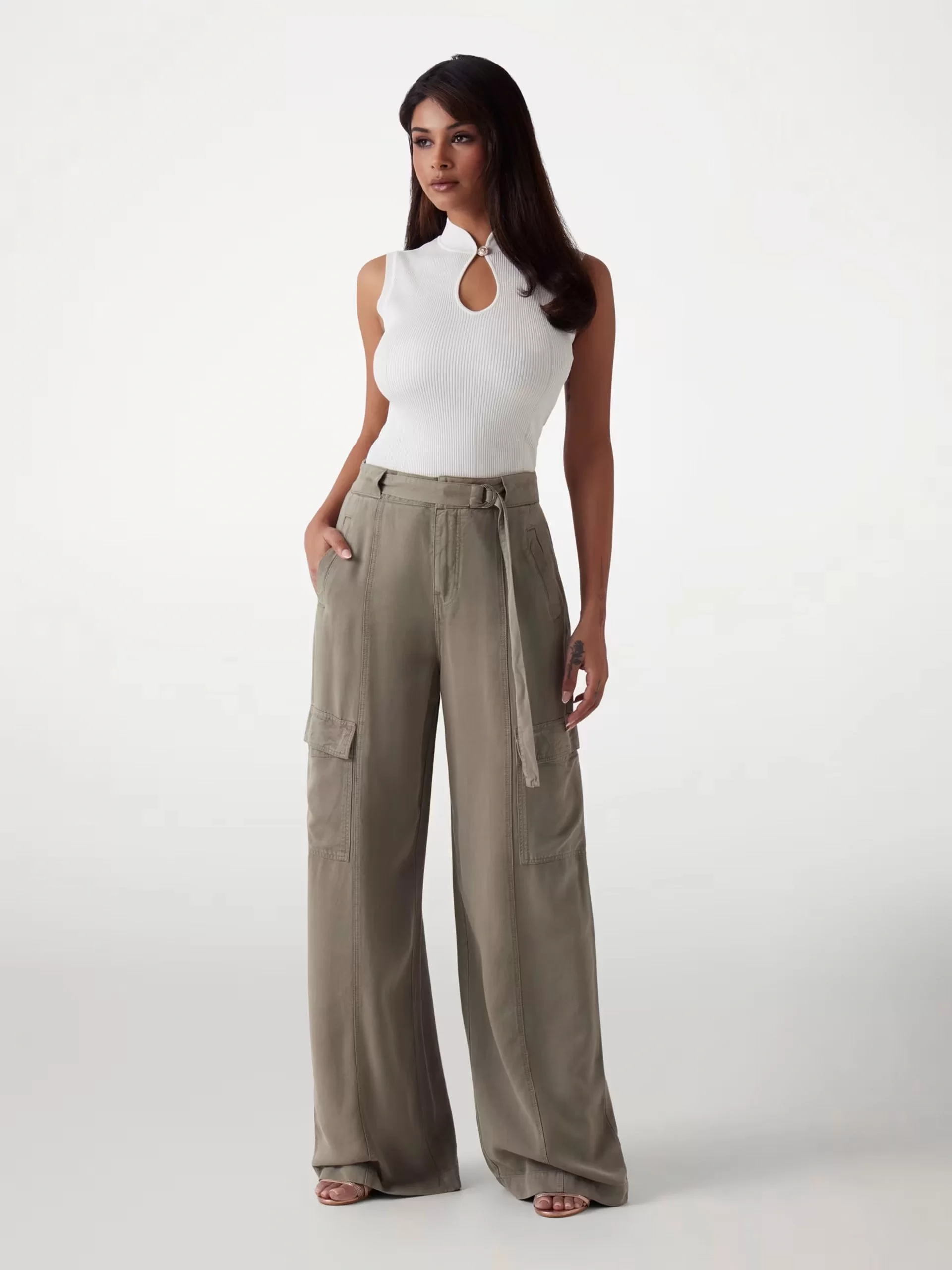 Guess Agatha Cargo Kadın Haki Pantolon W5GA1TWDP85-G9D5