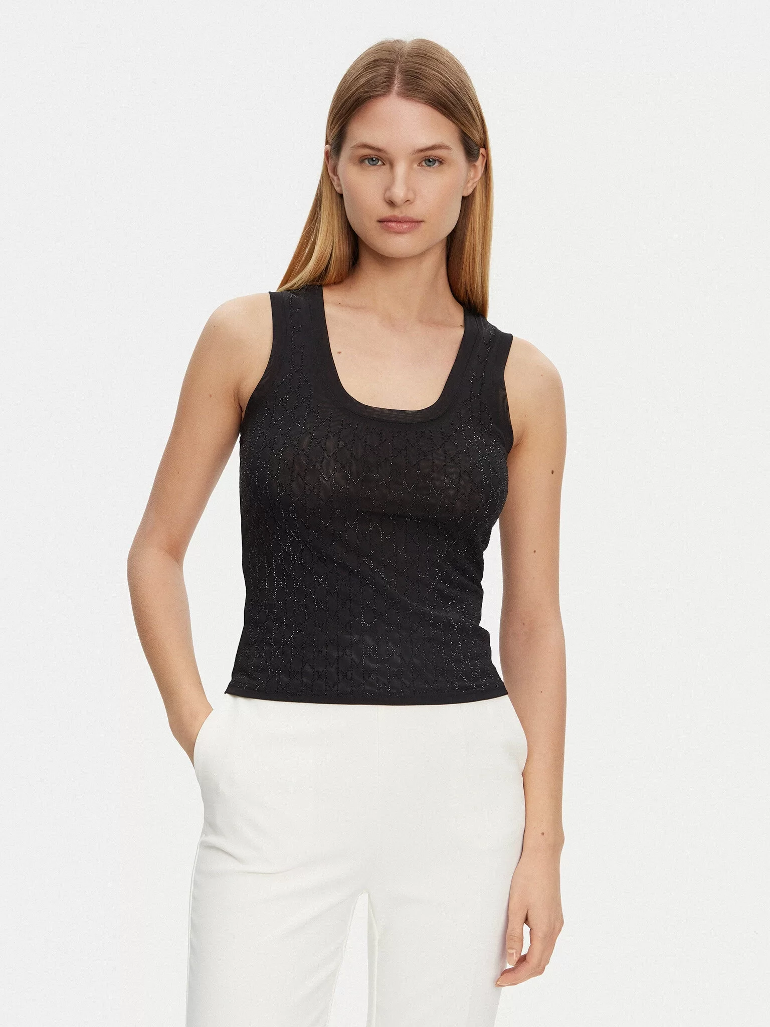Guess ARIA TANK TOP Kadın Siyah Atlet 5RGP216311A-JBLK