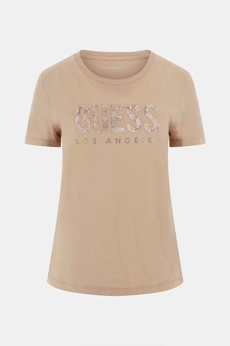 Guess Ss Cn Python Logo Tee Kadın Bej T-Shirt W5RI19I3Z14-A90F