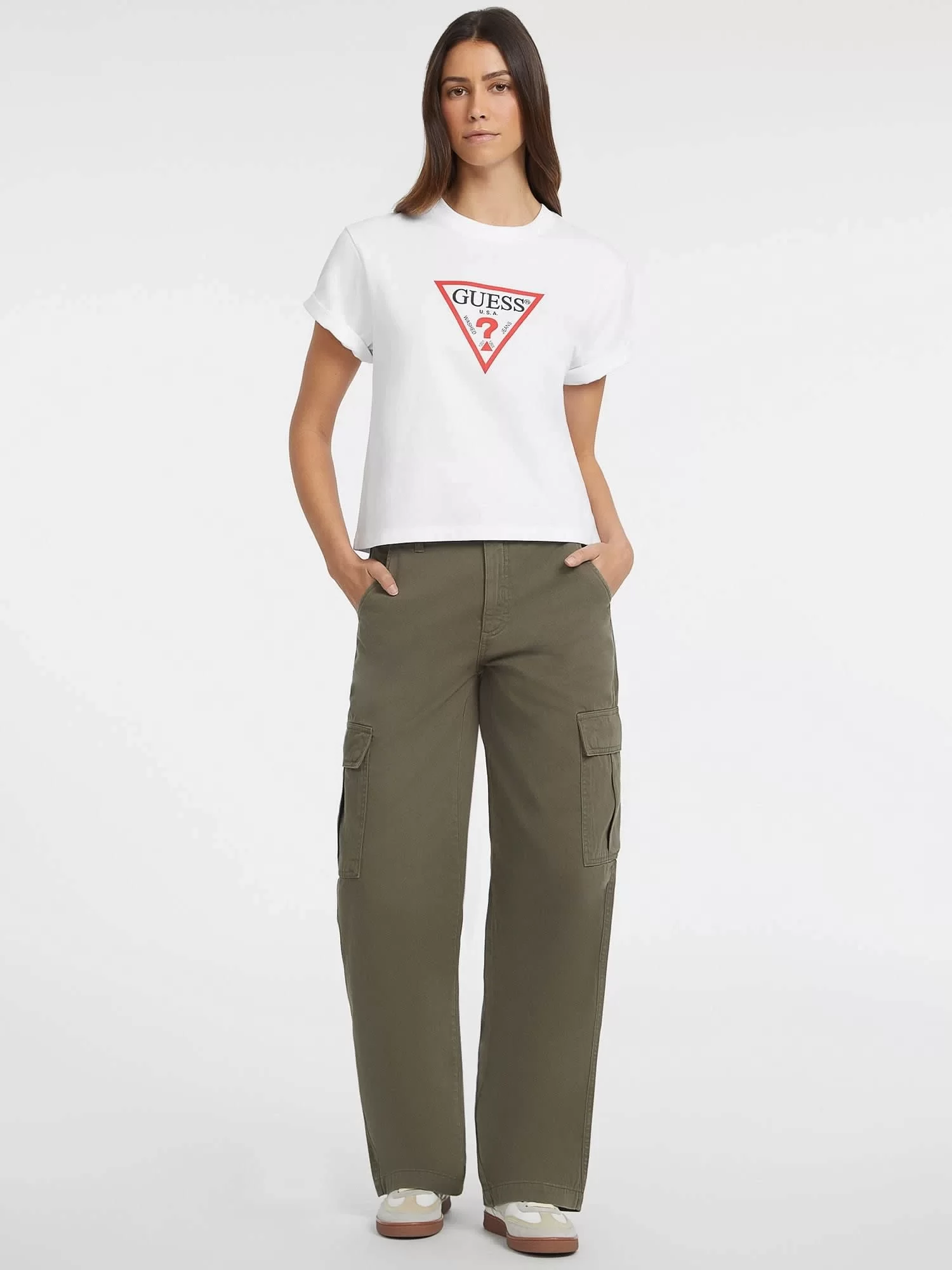 Guess Jeans GJ SS CN BOXY ICONIC Kadın Beyaz T-shirt W4YI73K8HM0-G011