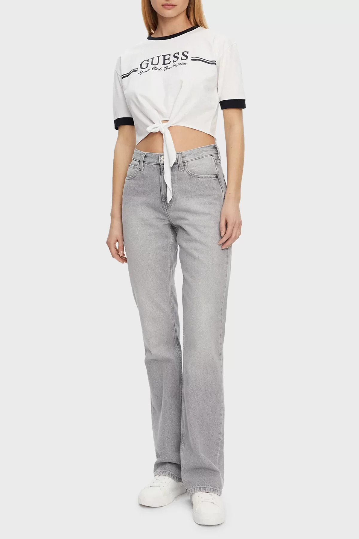 Guess Knot T-Shırt Kadın Beyaz Crop V5GI05I3Z14-G011