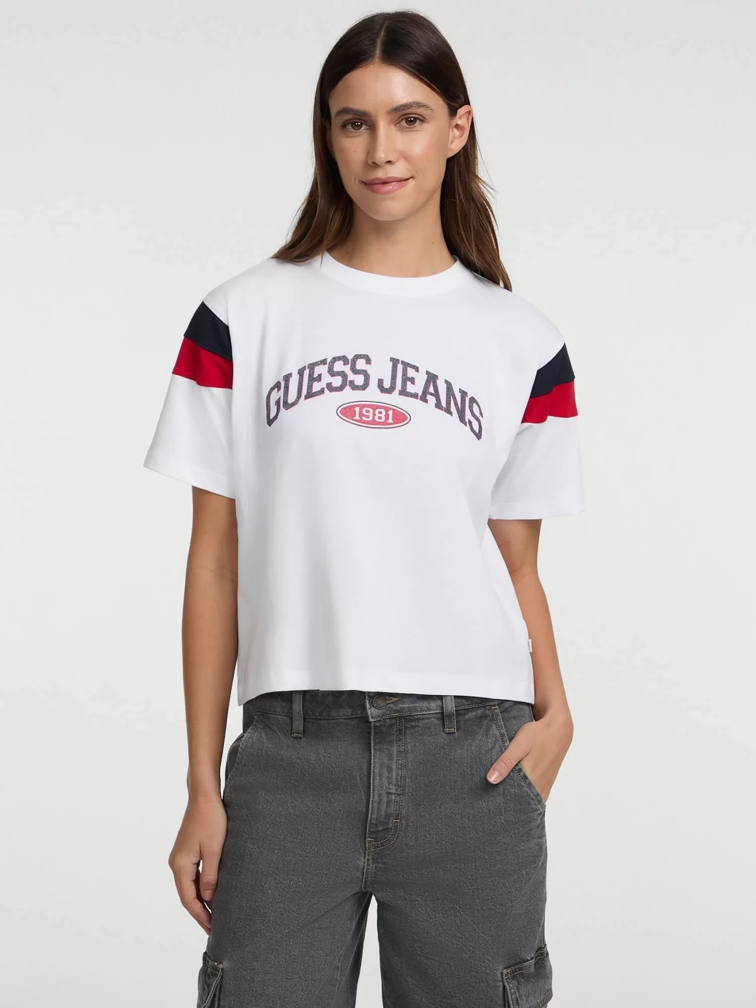 Guess Jeans GJ SS CN BOXY PIECED TEE Kadın Beyaz T-shirt W5GI21K8HM0-G011