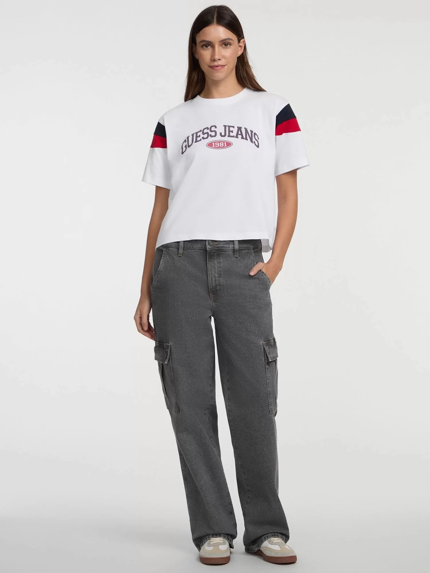 Guess Jeans GJ SS CN BOXY PIECED TEE Kadın Beyaz T-shirt W5GI21K8HM0-G011