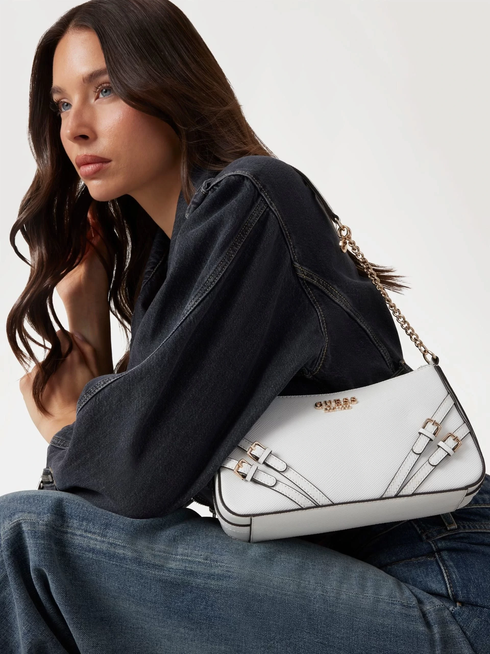 Guess BRAMINA TOP ZIP SHOULDER Kadın Beyaz Omuz Çantası HWZG9636180-WHI