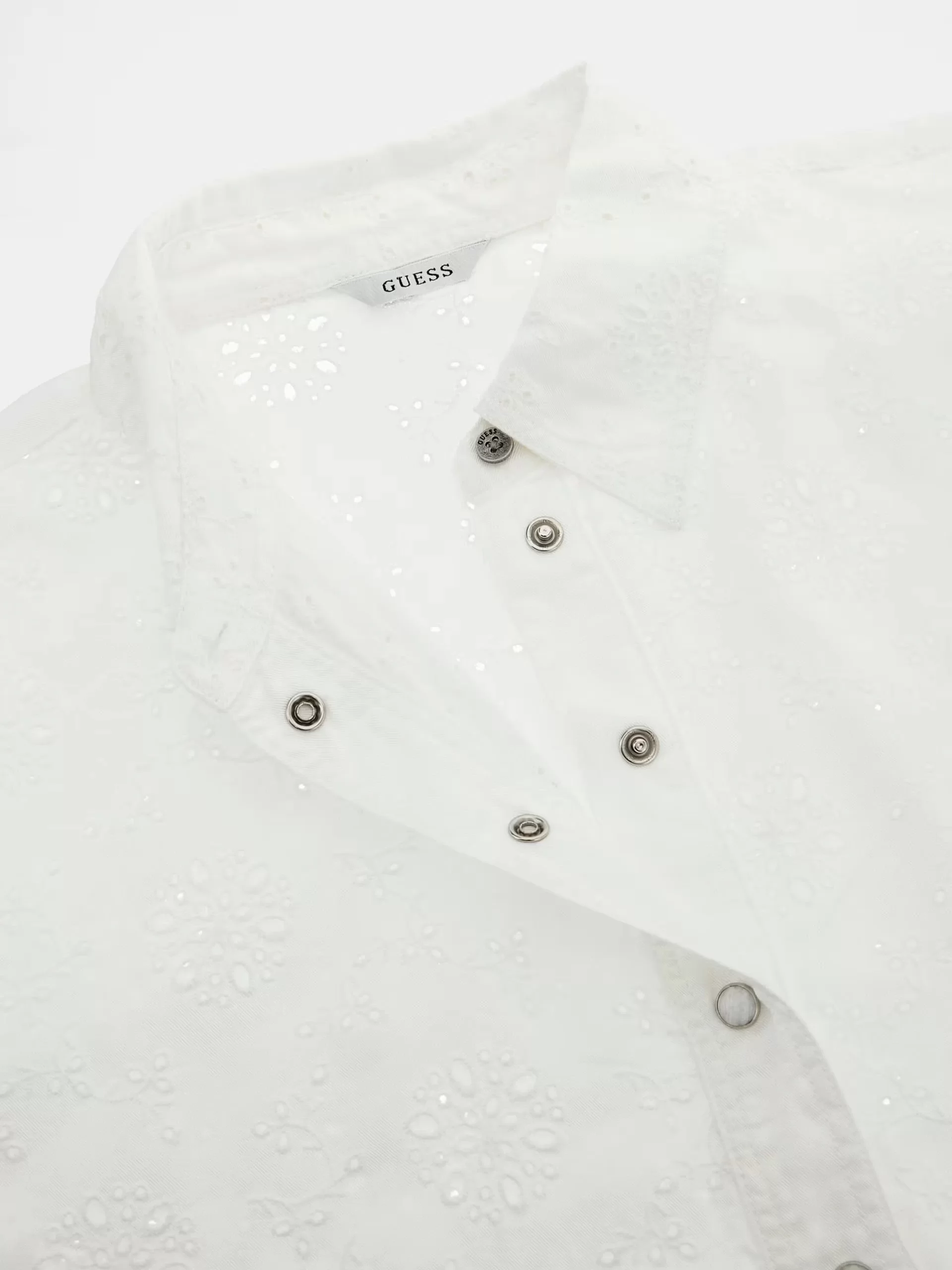 Guess NEW SS BRIGITTE EMBRO SHIRT Kadın Beyaz Bluz W5GH34WG822-G011