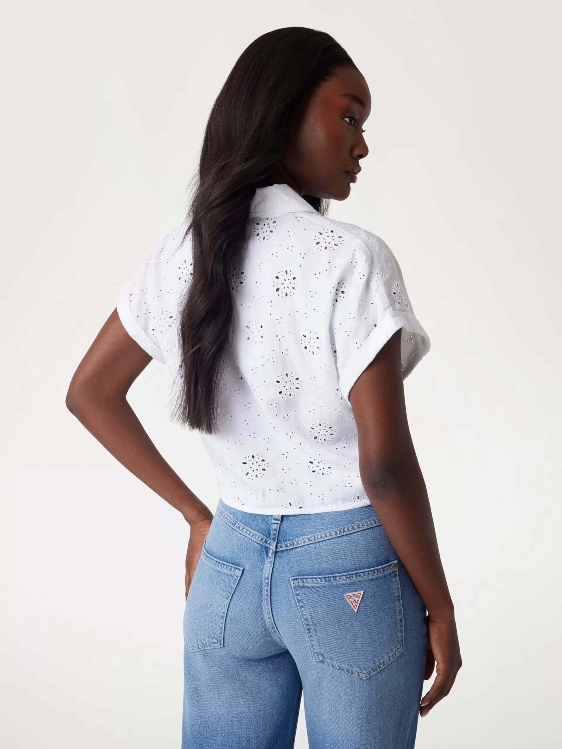 Guess NEW SS BRIGITTE EMBRO SHIRT Kadın Beyaz Bluz W5GH34WG822-G011