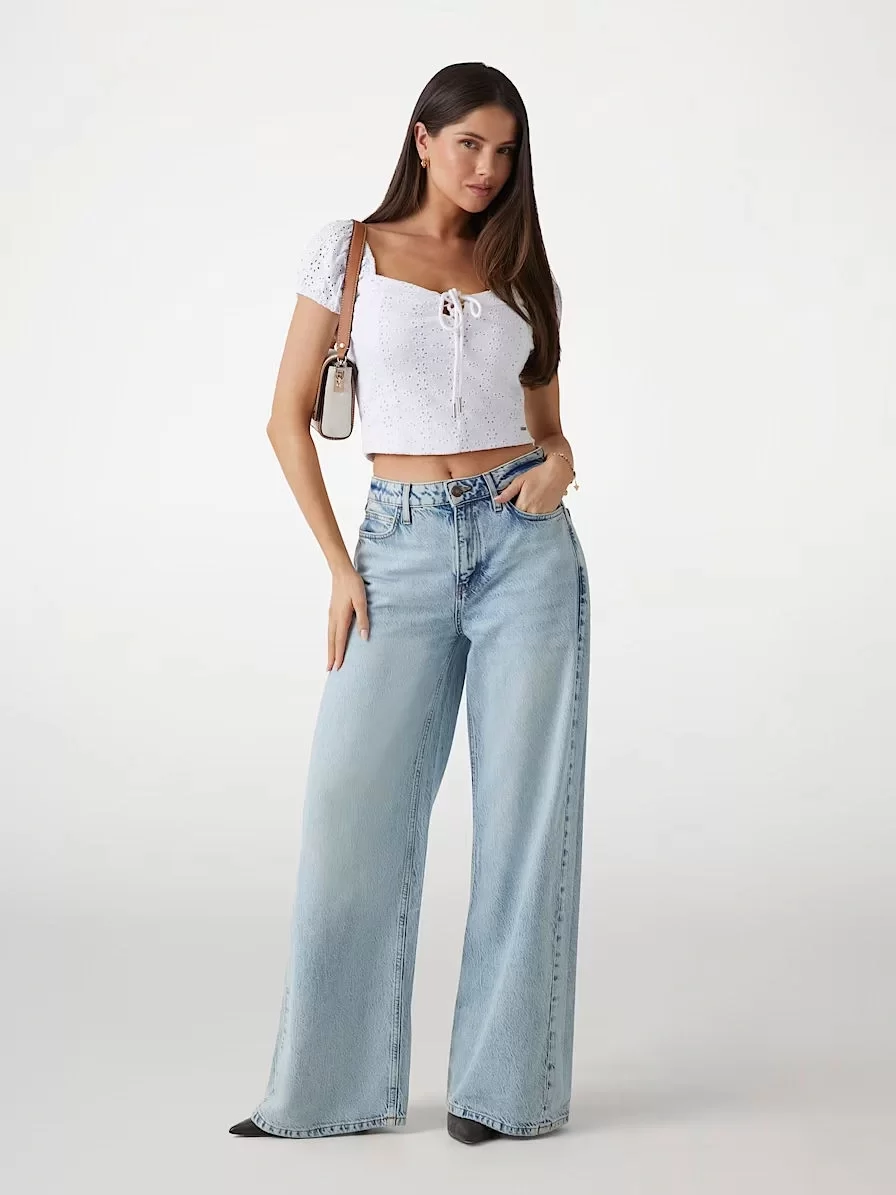 Guess Elıane Ss Puffed Top Kadın Beyaz Bluz W5GP13KCVA1-G011