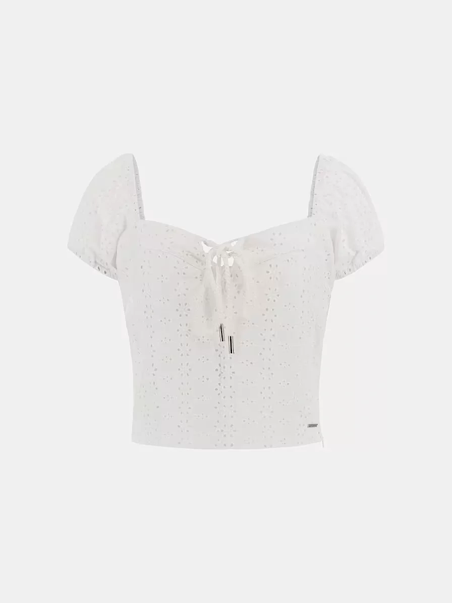 Guess Elıane Ss Puffed Top Kadın Beyaz Bluz W5GP13KCVA1-G011