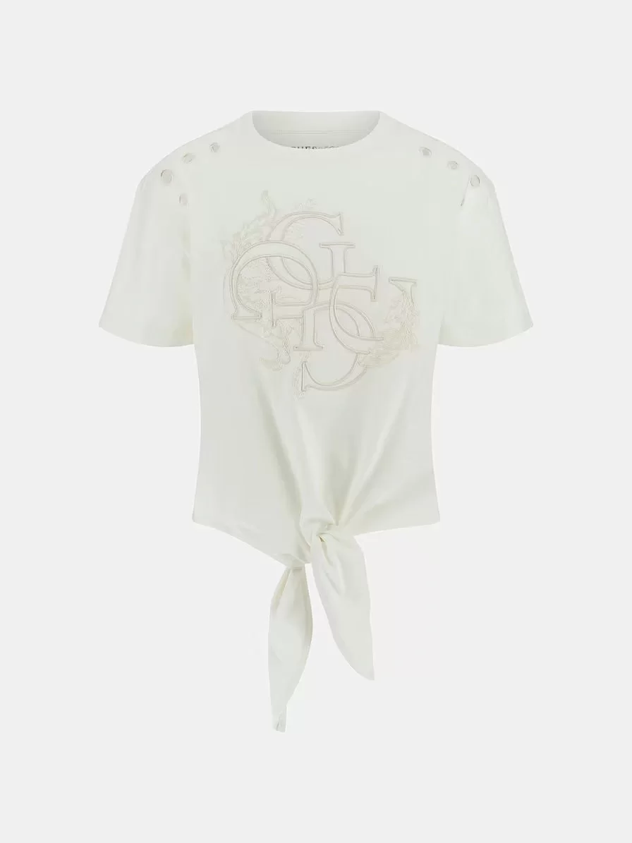 Guess Cn Ss Eyelet Tone On Tone Tee Kadın Beyaz T-Shirt W5GI18I3Z14-G012