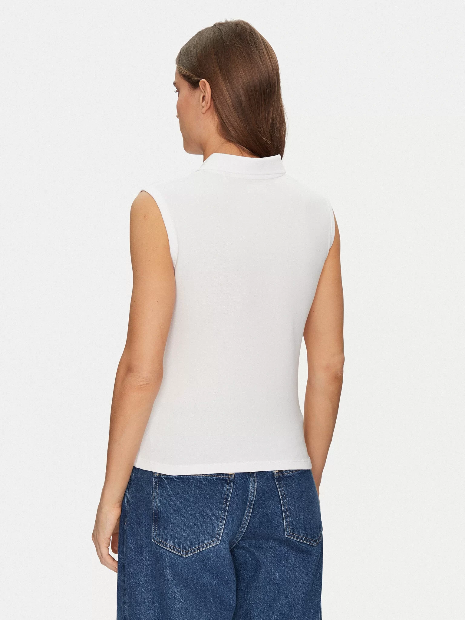 Guess jeans Gj Sleeveless Collar Slım Pkt Kadın Beyaz T-Shirt W5GP24KCYR1-G011