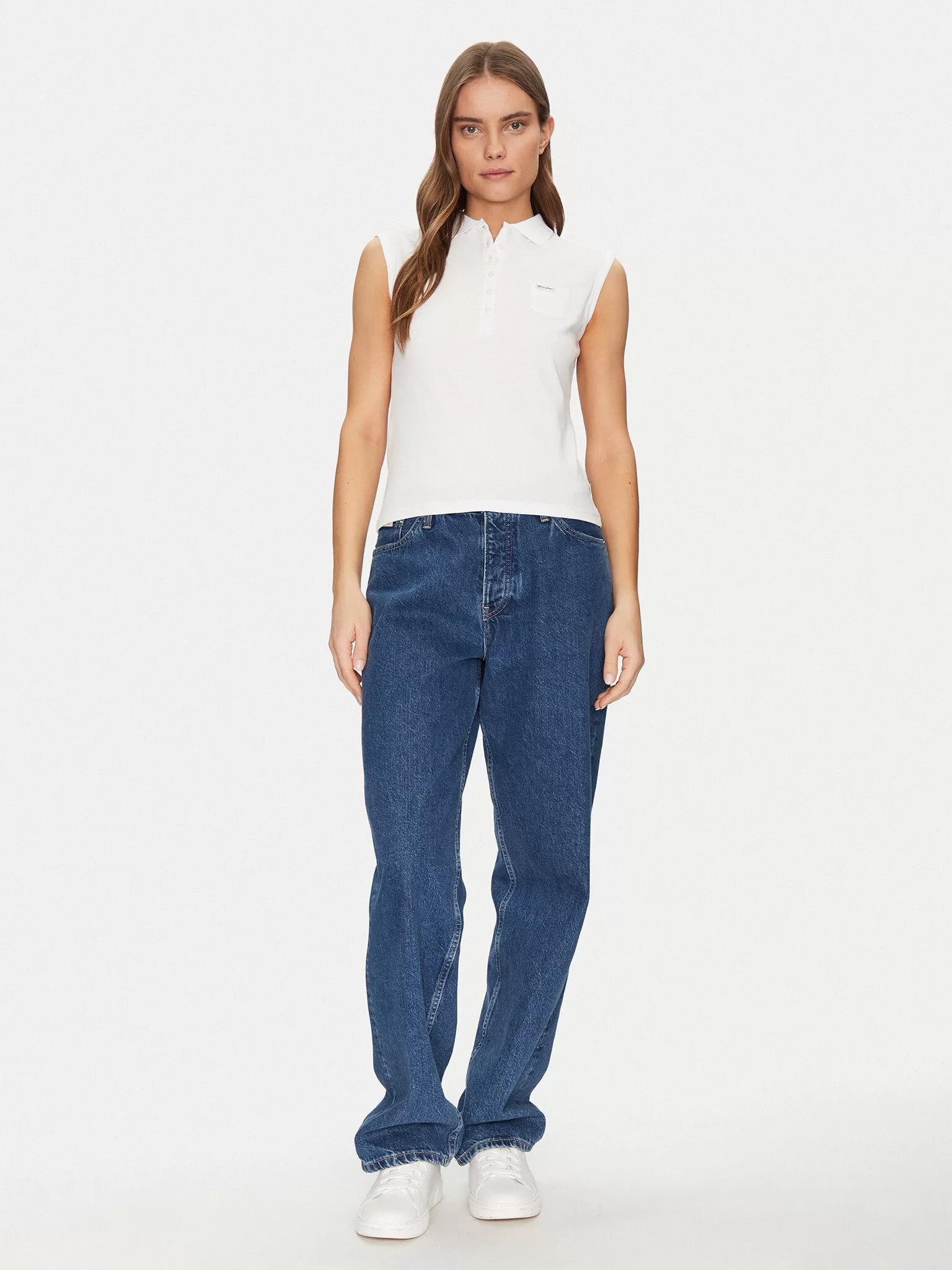 Guess jeans Gj Sleeveless Collar Slım Pkt Kadın Beyaz T-Shirt W5GP24KCYR1-G011