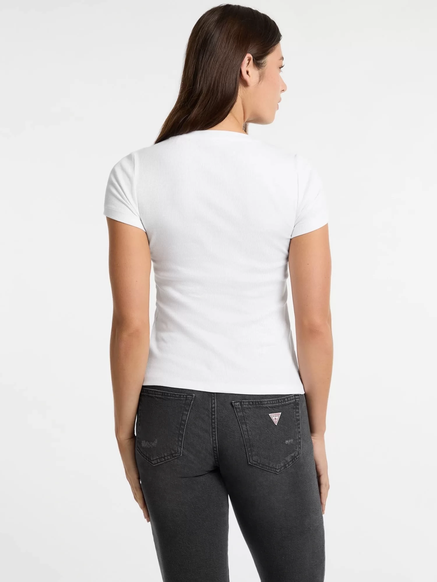 Guess Jeans GJ SS CN EMBRO SLIM TOP Kadın Beyaz T-shirt W5GP62KA0H1-G011