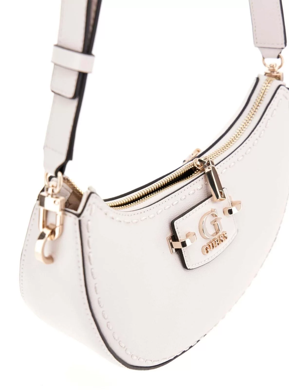 Guess Nastra Top Zıp Shoulder Bag Kadın Beyaz Omuz Çantası HWBG9637170-OFF