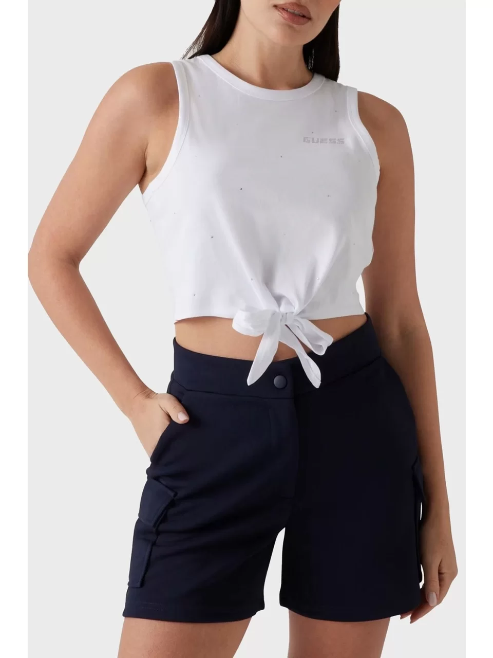 Guess PRIMULA RHINESTONES TANK Kadın Beyaz Crop V5GI01I3Z14-G011