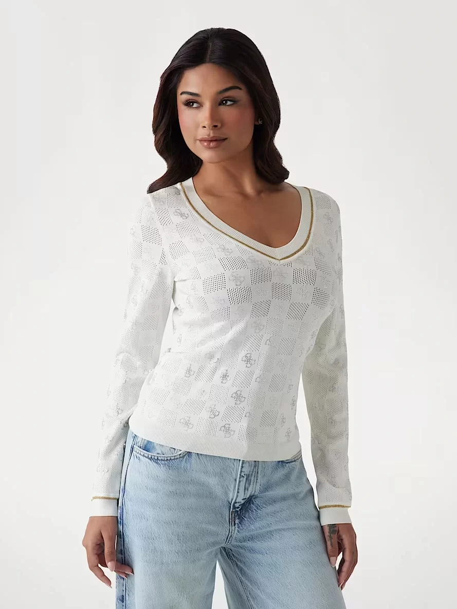 Guess ROSIE 4G VN LS SWTR Kadın Beyaz Kazak W5GR07Z3D60-G012