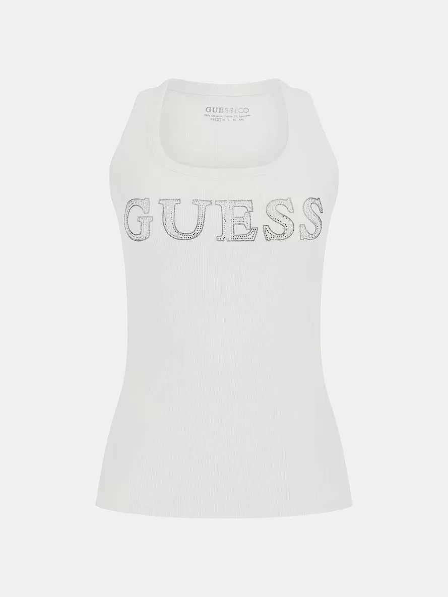 Guess SL EMBELLISHED LOGO  TANK TOP Kadın Beyaz Atlet W5GP29KA0H1-G011
