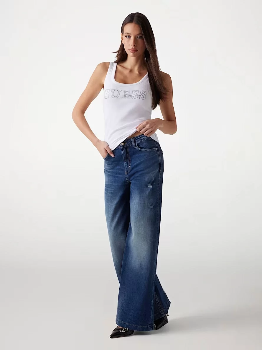 Guess SL EMBELLISHED LOGO  TANK TOP Kadın Beyaz Atlet W5GP29KA0H1-G011