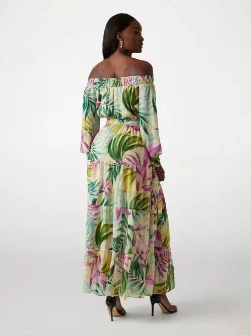 Guess JOSEE OFF SHOULDER LONG DRESS Kadın Çok Renkli Elbise W5GK16WH9Z2-P8FY