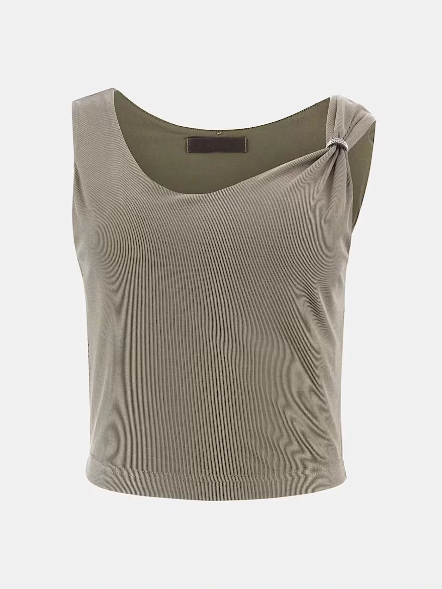 Guess Aımee Ss Jewel Drap Top Kadın Haki Bluz W5GP22KAQL2-G9D5