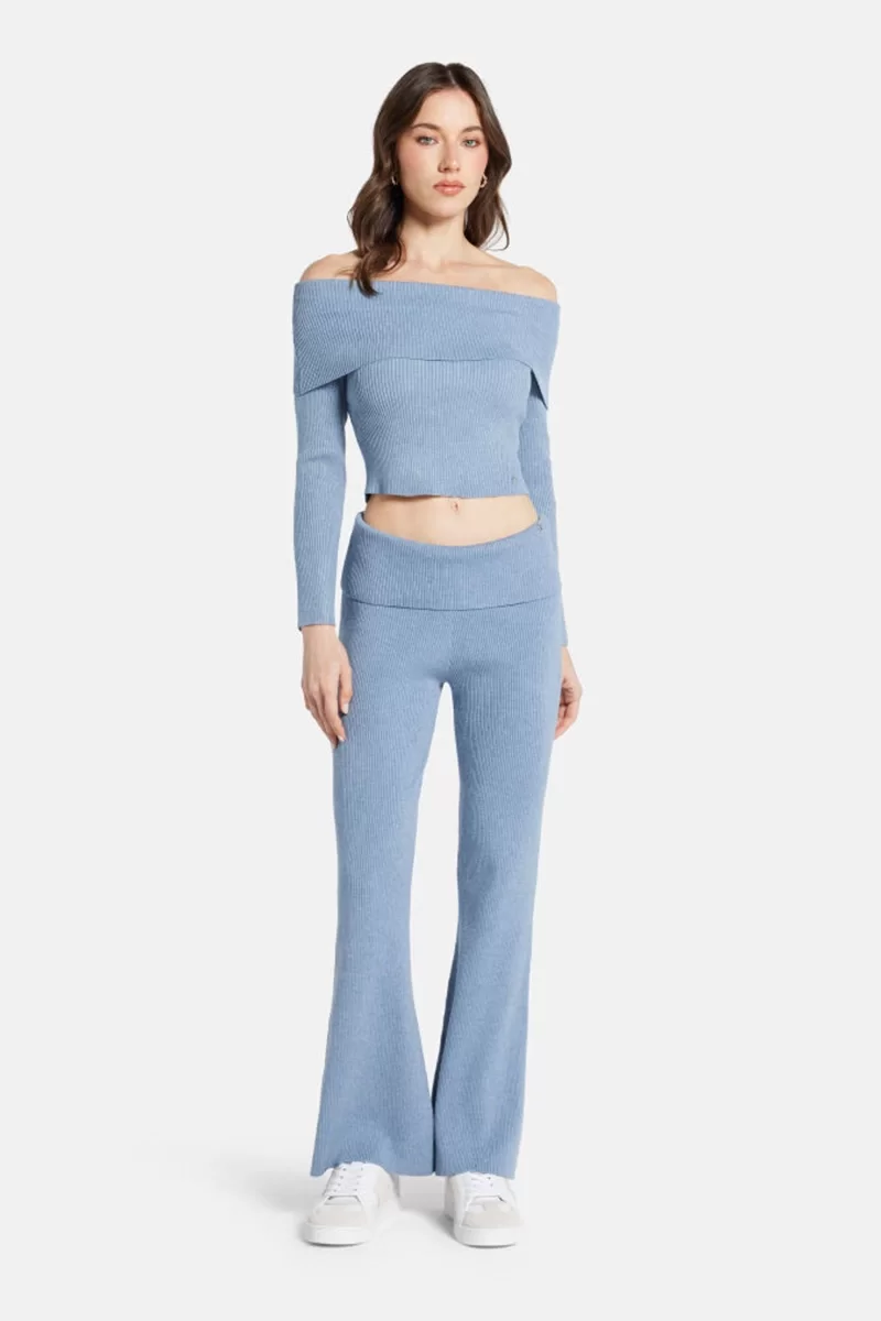 Guess Foldover Rıb Flare Nına Pant Kadın Mavi Pantolon W4BB53Z3K92-F7JO