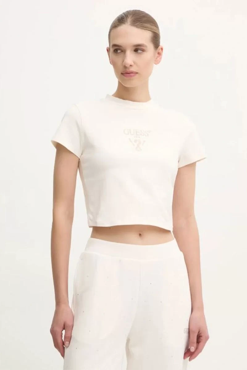 Guess Colette Crop Tee Kadın Krem T-Shirt V4YI20KCDH1-G6K5