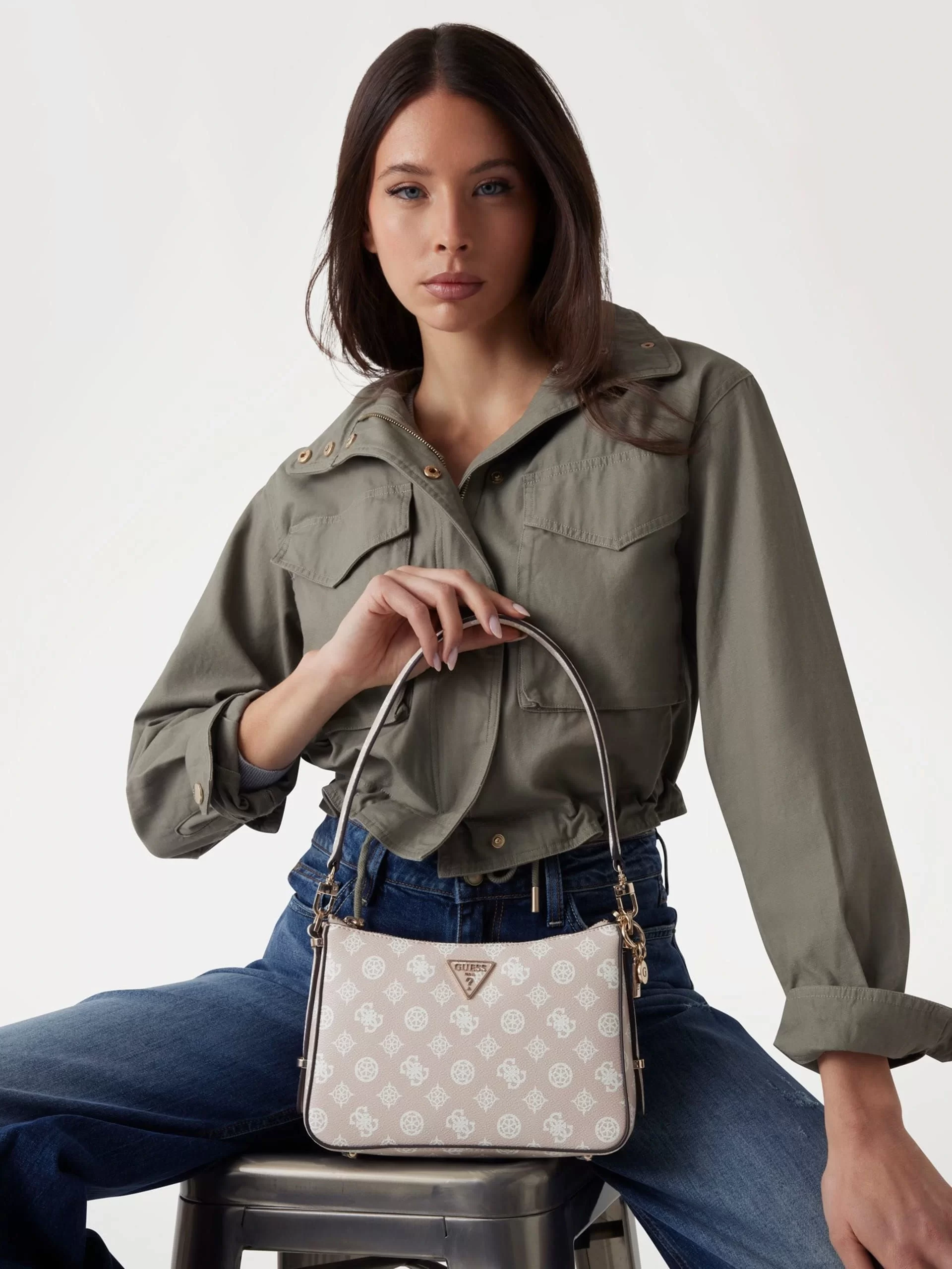 Guess Eco Erıca Top Zıp Shoulder Bag Kadın Bej Omuz Çantası HWEPG951018-SDL