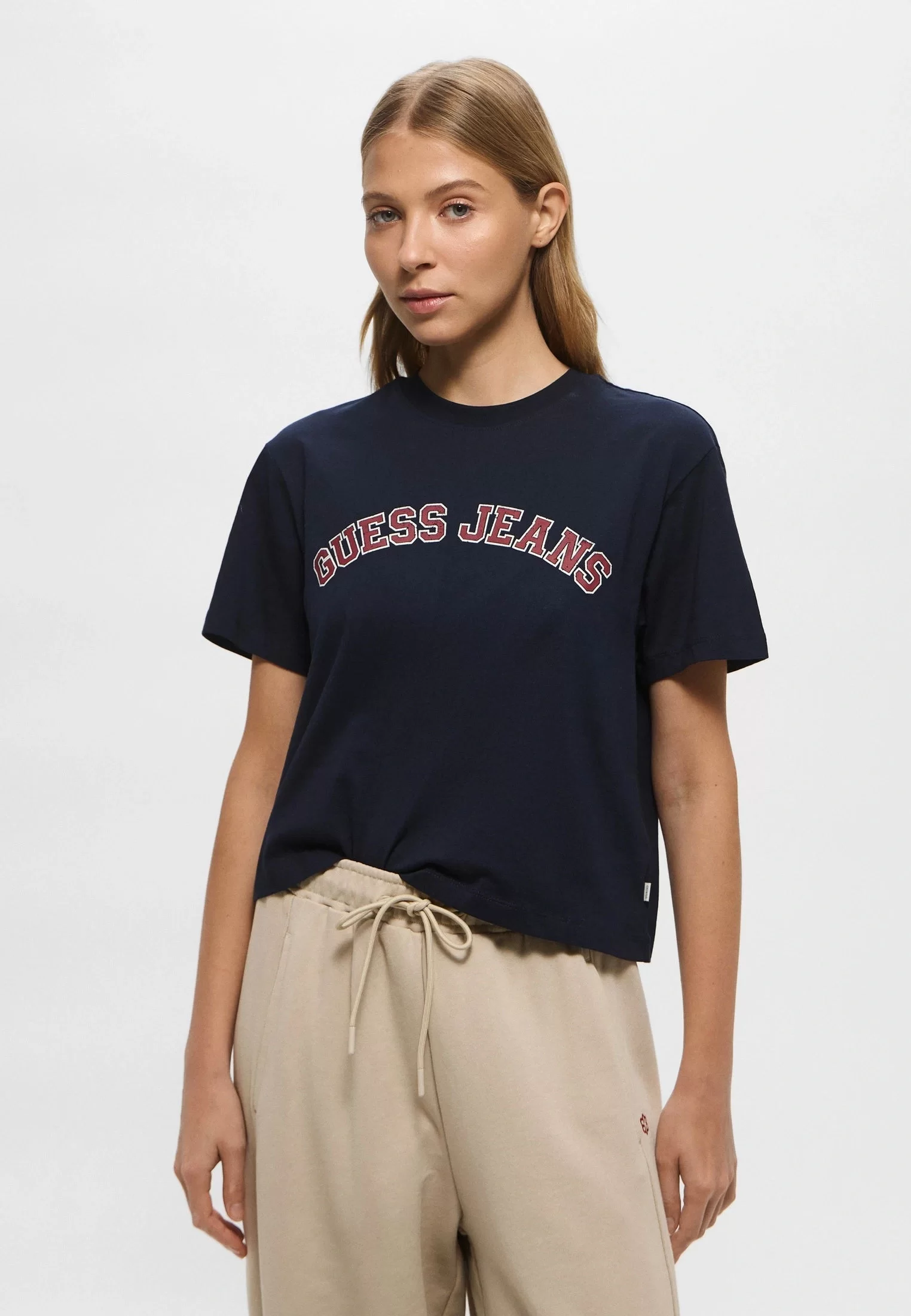 Guess Jeans GJ SS CN BOXY COLLEGIATE TEE Kadın Lacivert T-shirt W5RI41K8HM0-A71W